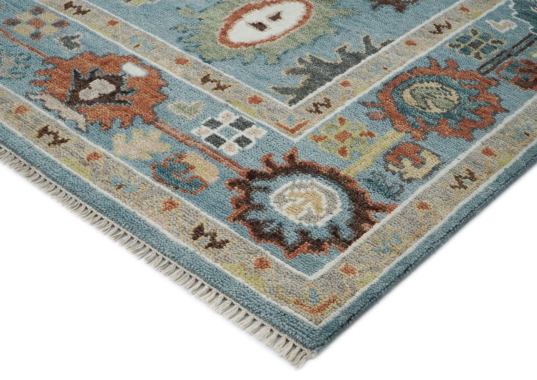 9x12 Blue, Ivory, Taupe Color Hand Knotted Oushak Wool Arts and Crafts Oriental Rug