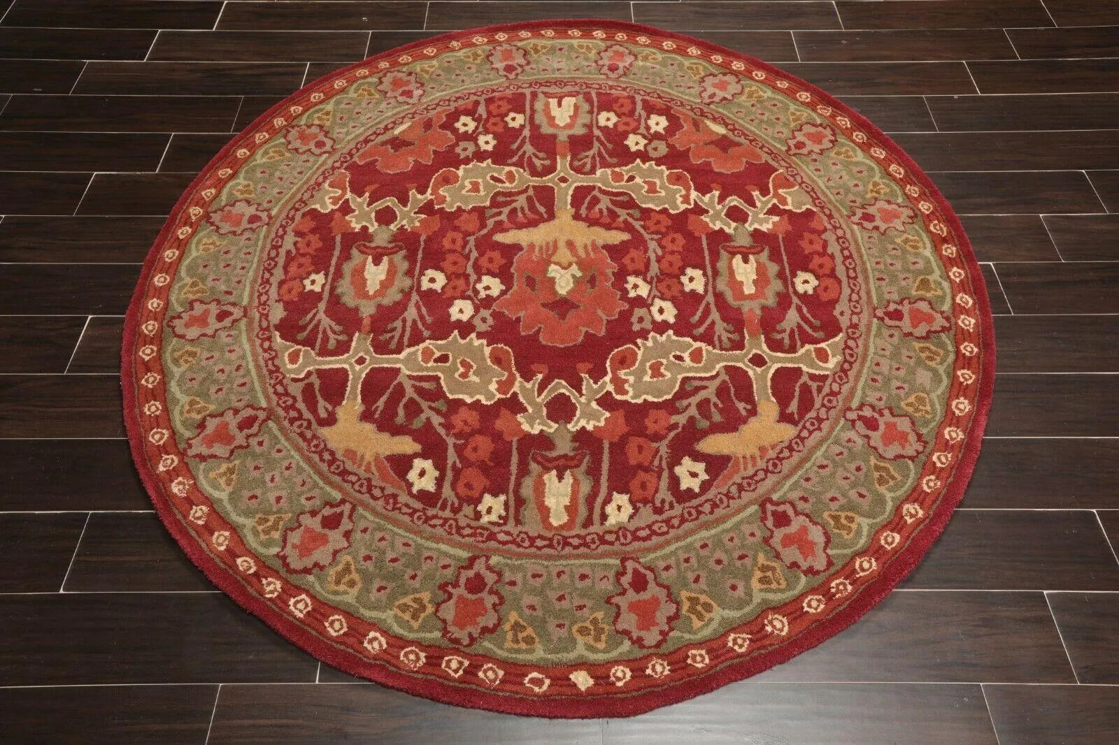 Multi Color Multi Size Hand Tufted Hand Made 100% Wool William Morris Arts & Crafts Oriental Area Rug Rusty Red,Sage Color