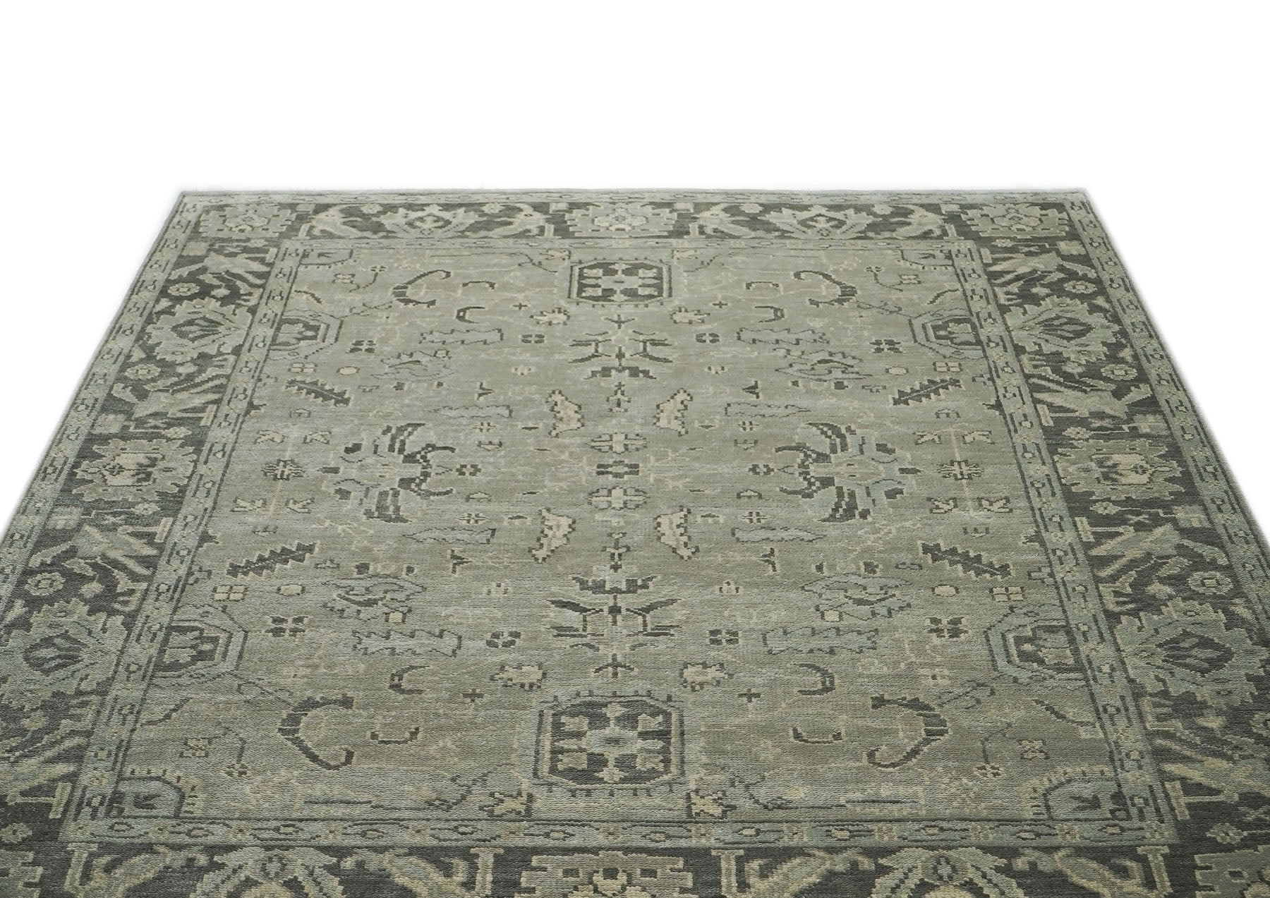 9x12 Gray, Taupe, Beige Color Hand Knotted Oushak Wool Transitional Oriental Rug