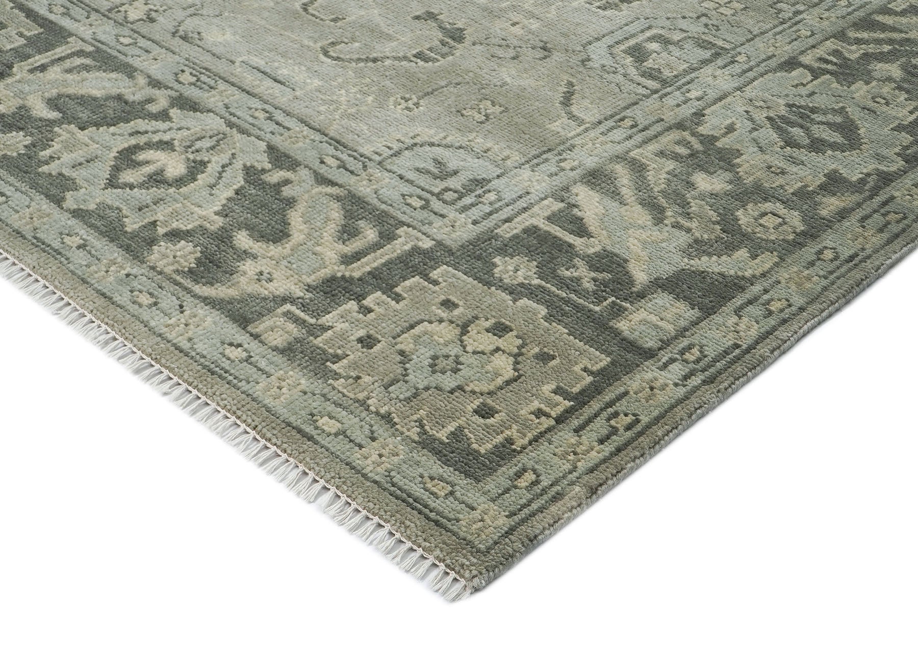 9x12 Gray, Taupe, Beige Color Hand Knotted Oushak Wool Transitional Oriental Rug