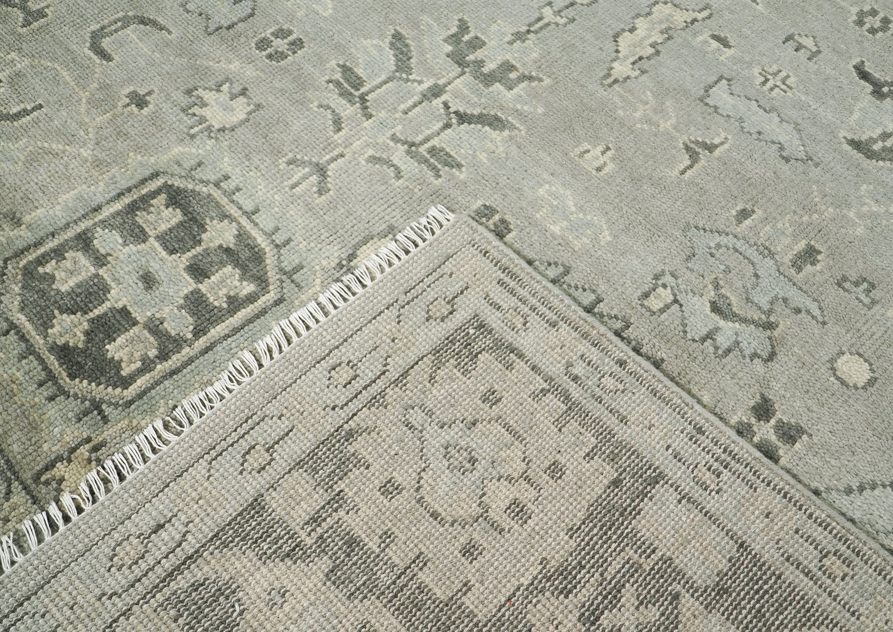 9x12 Gray, Taupe, Beige Color Hand Knotted Oushak Wool Transitional Oriental Rug