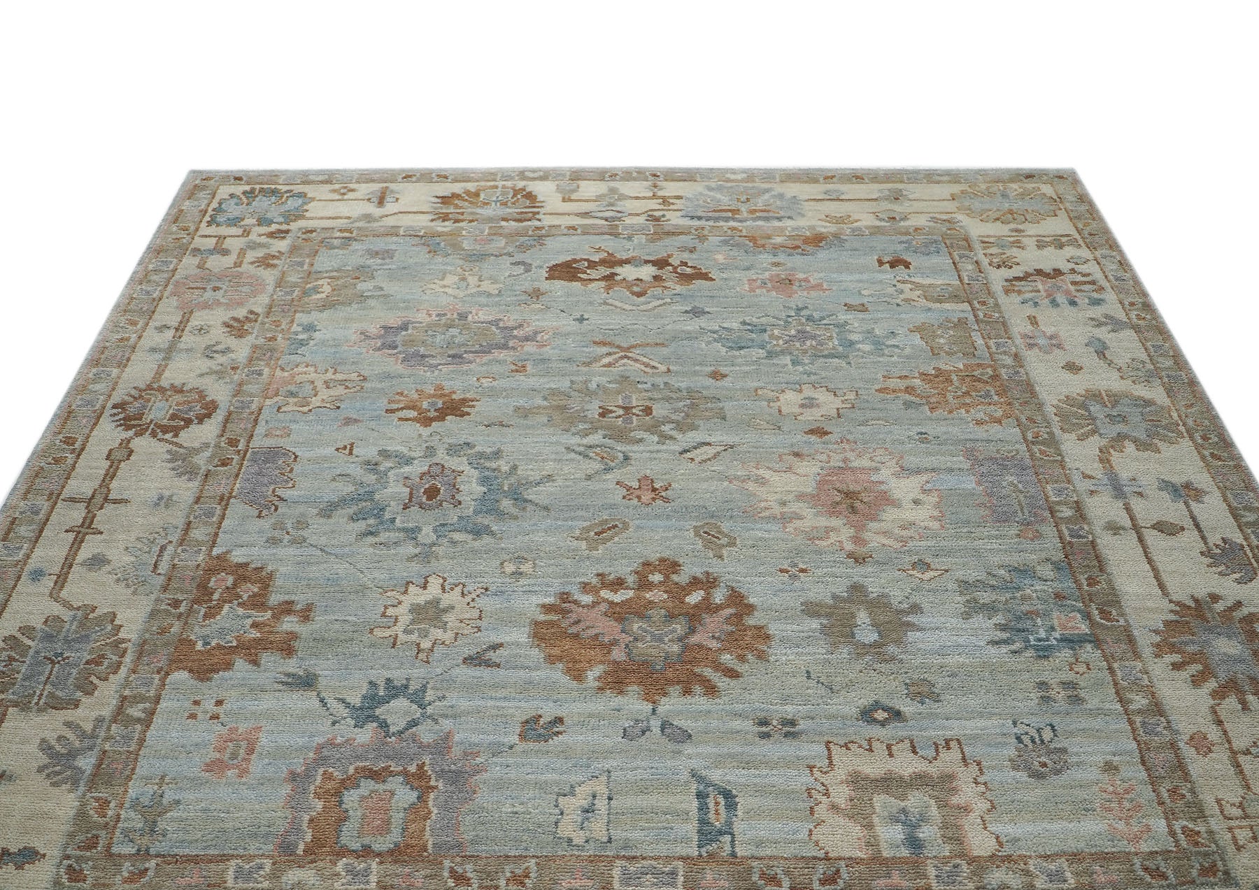 9x12 Blue, Beige, Brown Color Hand Knotted Oushak Wool Arts and Crafts Oriental Rug