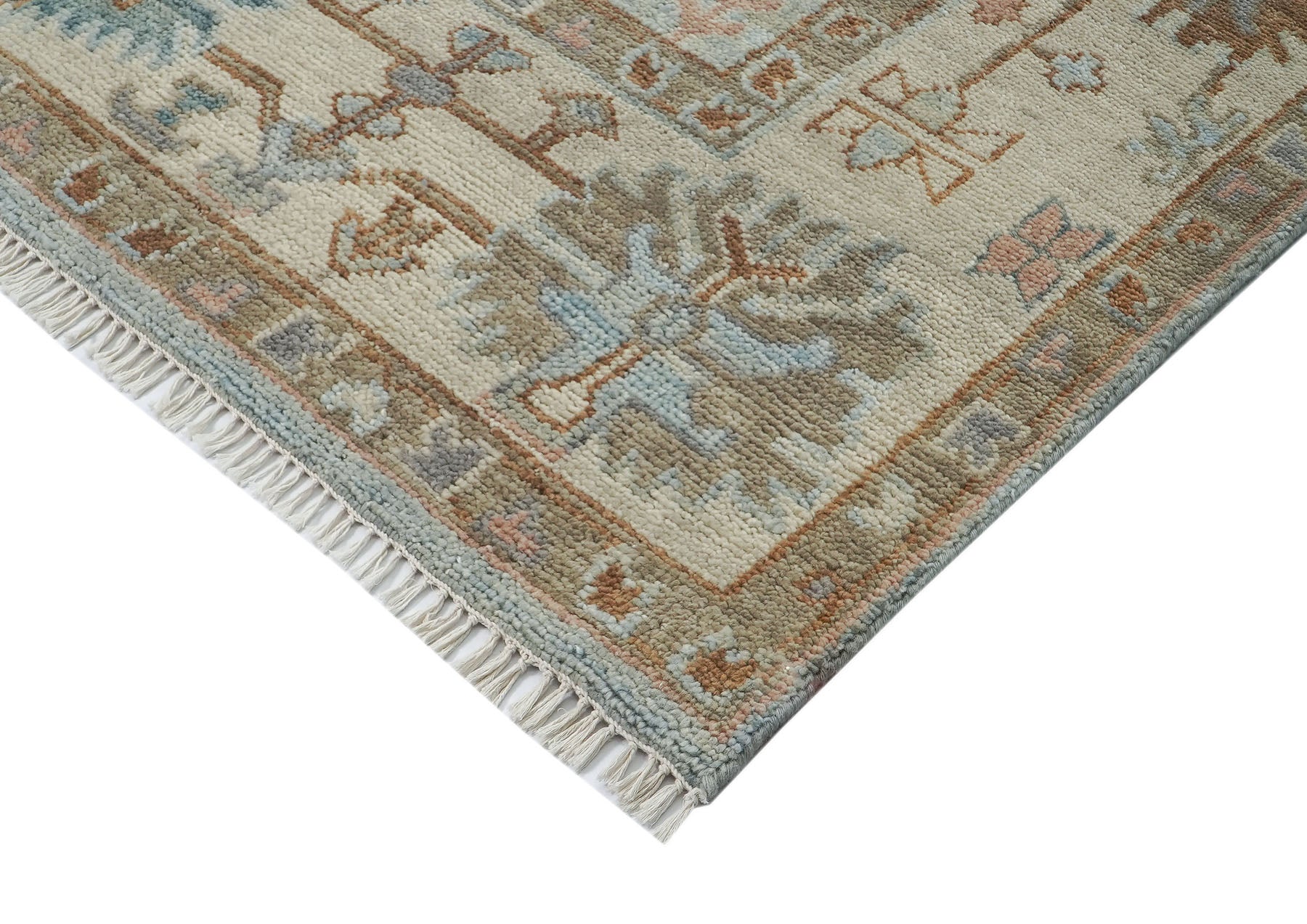 9x12 Blue, Beige, Brown Color Hand Knotted Oushak Wool Arts and Crafts Oriental Rug