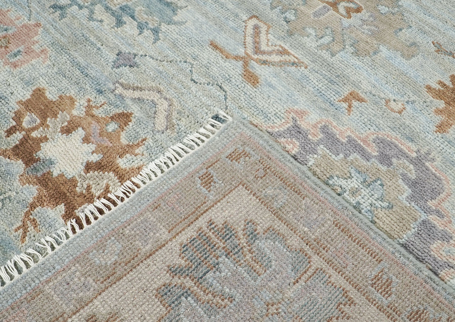 9x12 Blue, Beige, Brown Color Hand Knotted Oushak Wool Arts and Crafts Oriental Rug