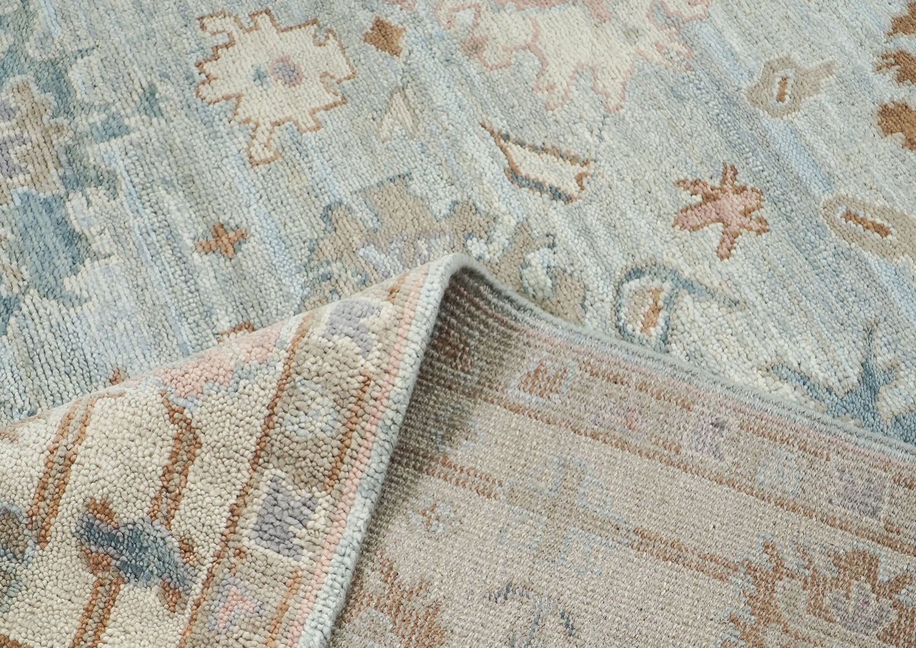 9x12 Blue, Beige, Brown Color Hand Knotted Oushak Wool Arts and Crafts Oriental Rug