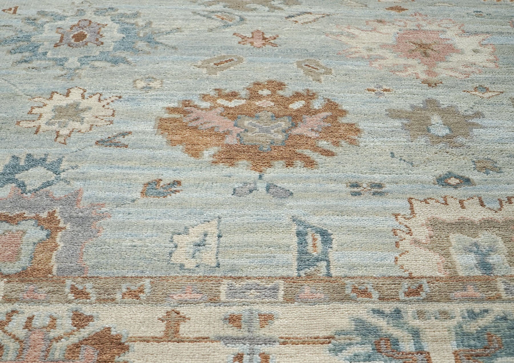 9x12 Blue, Beige, Brown Color Hand Knotted Oushak Wool Arts and Crafts Oriental Rug