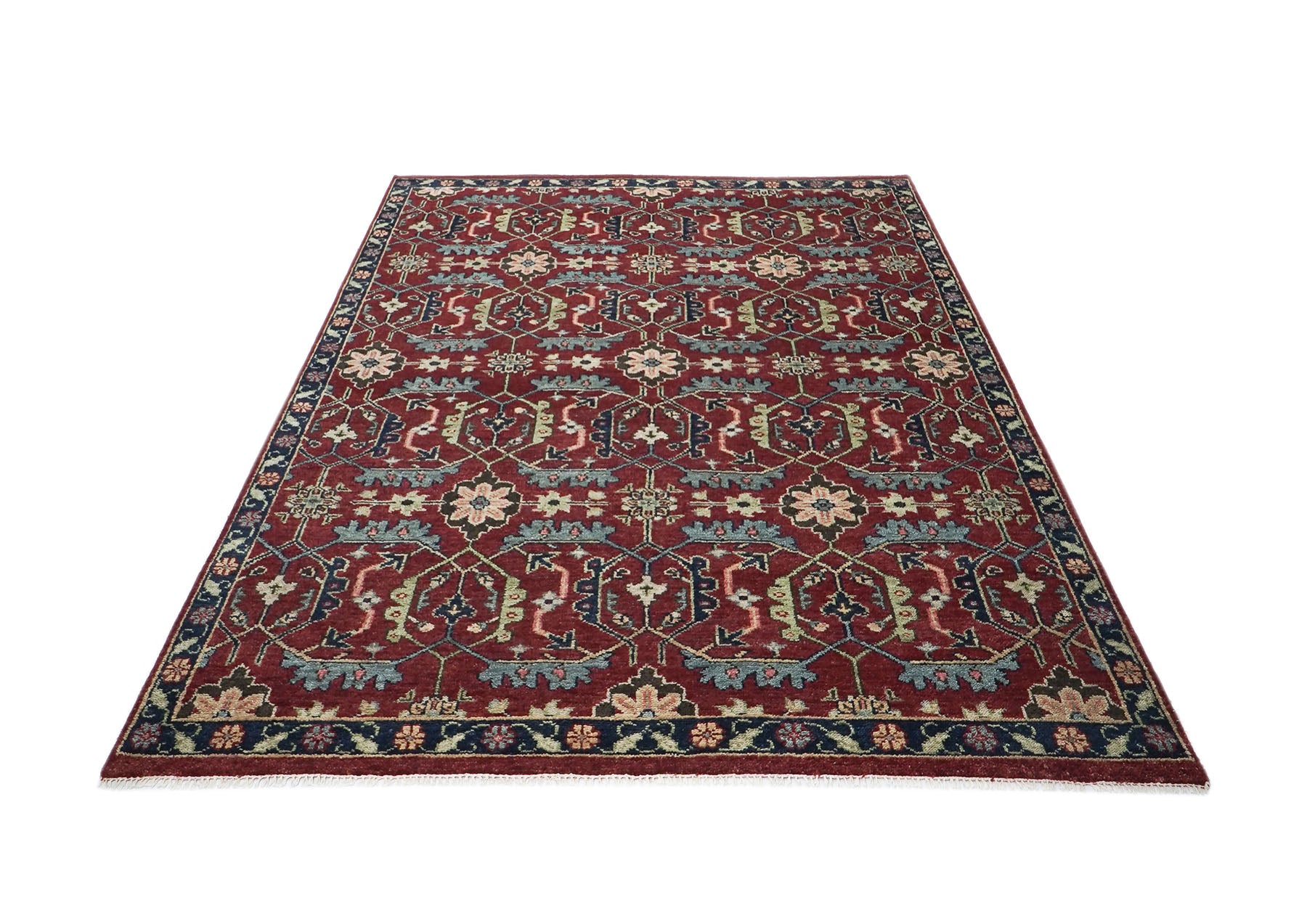 9x12 Rust, Red, Blue Color Hand Knotted Oushak Wool Transitional Oriental Rug