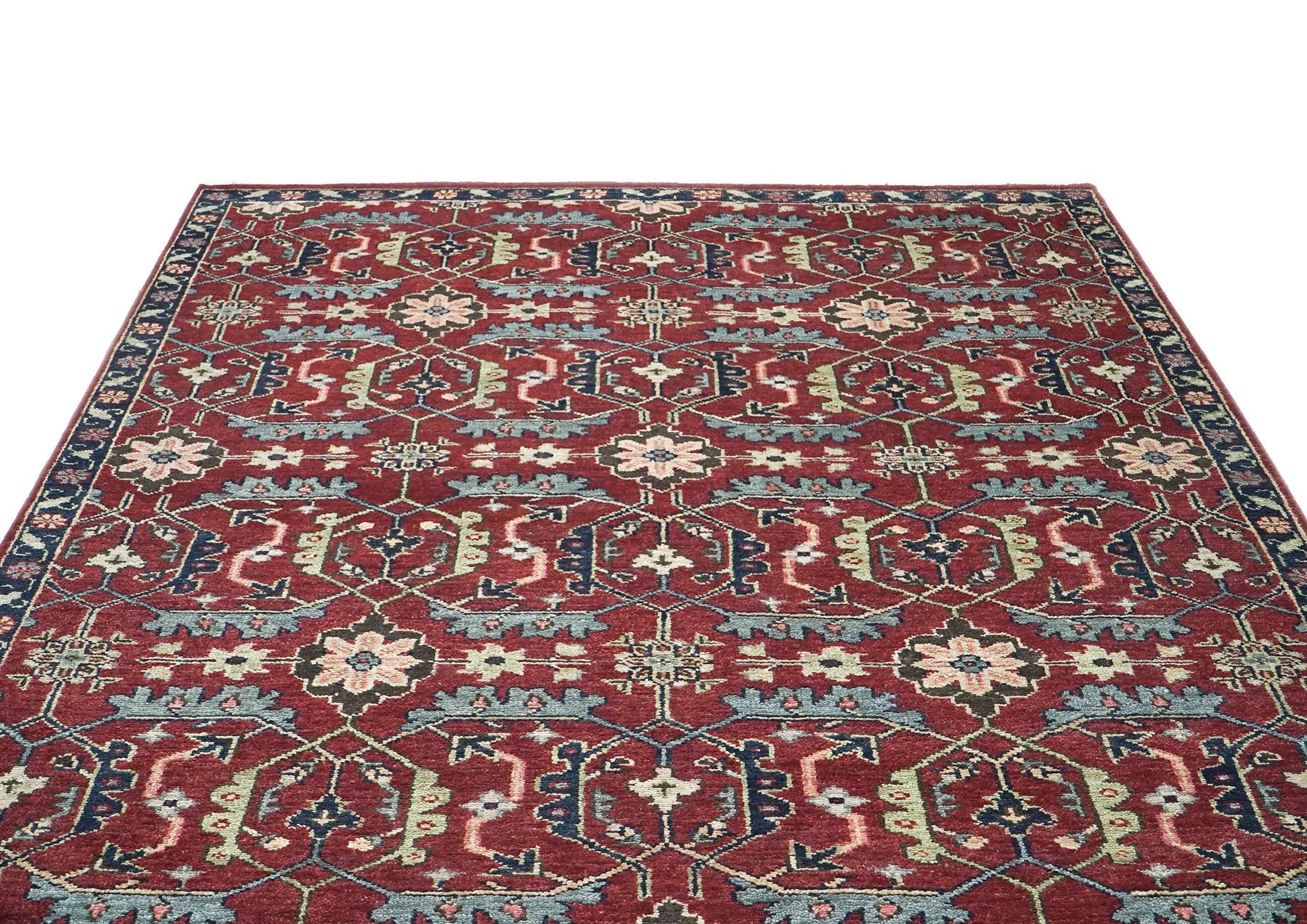 9x12 Rust, Red, Blue Color Hand Knotted Oushak Wool Transitional Oriental Rug