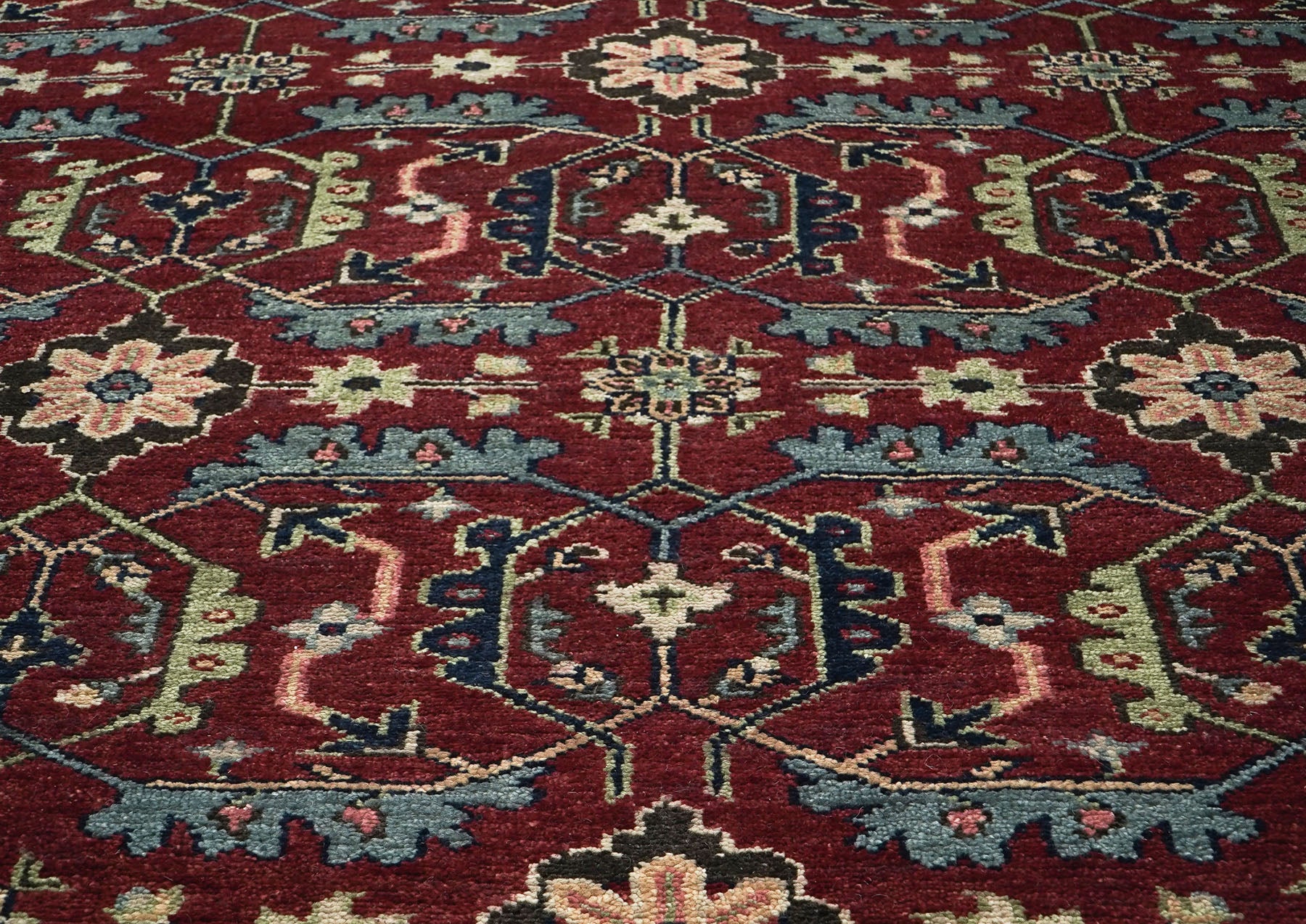 9x12 Rust, Red, Blue Color Hand Knotted Oushak Wool Transitional Oriental Rug