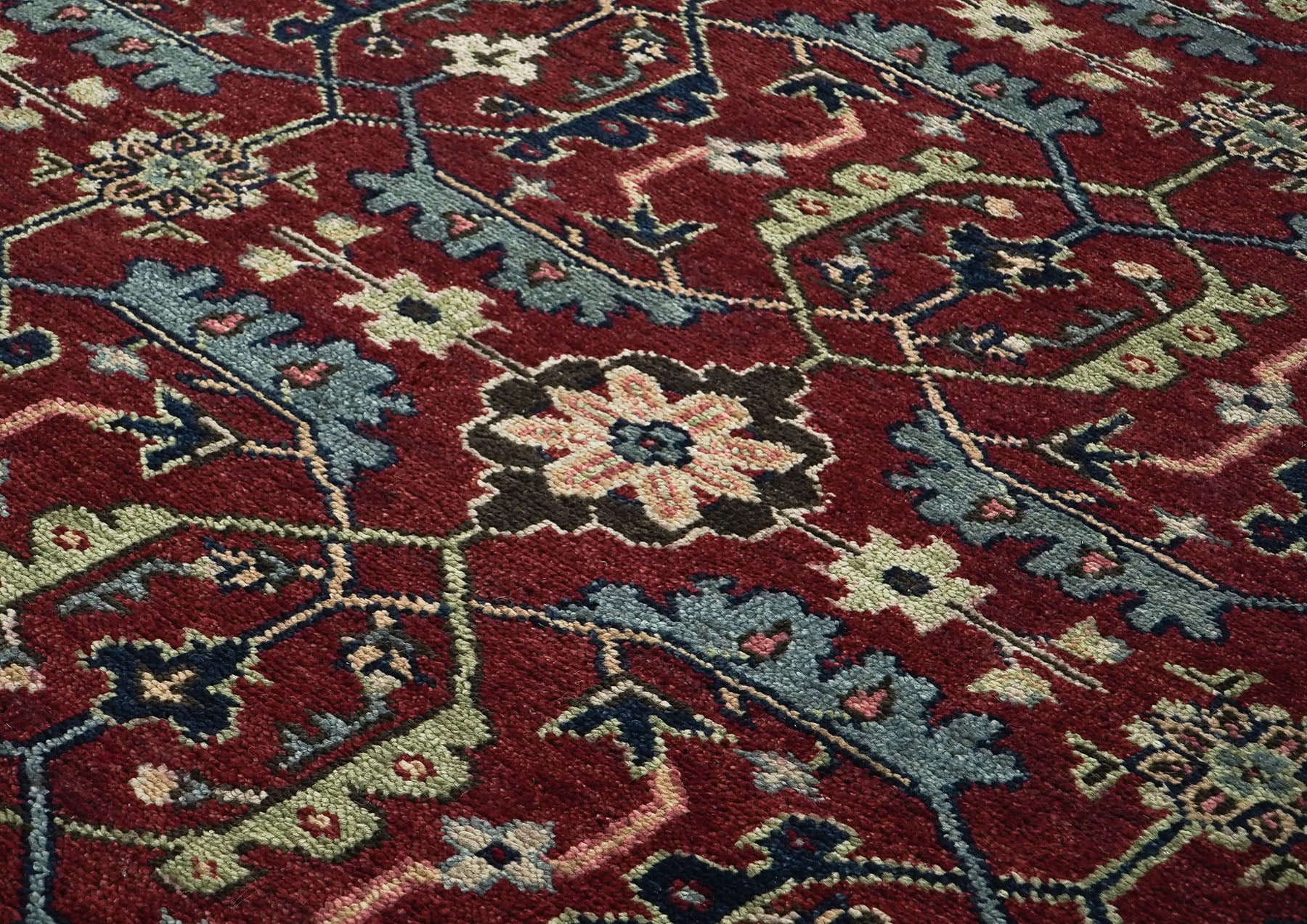 9x12 Rust, Red, Blue Color Hand Knotted Oushak Wool Transitional Oriental Rug