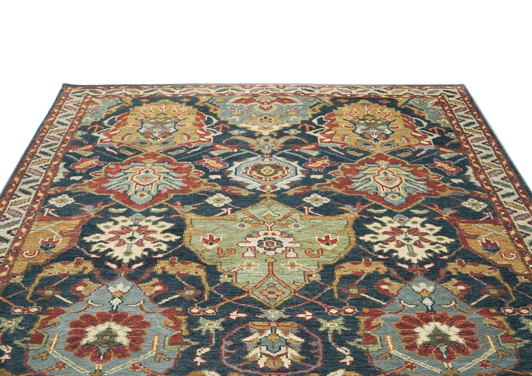 9x12 Teal, Gold, Burnt Orange Color Hand Knotted Oushak Wool Arts and Crafts Oriental Rug