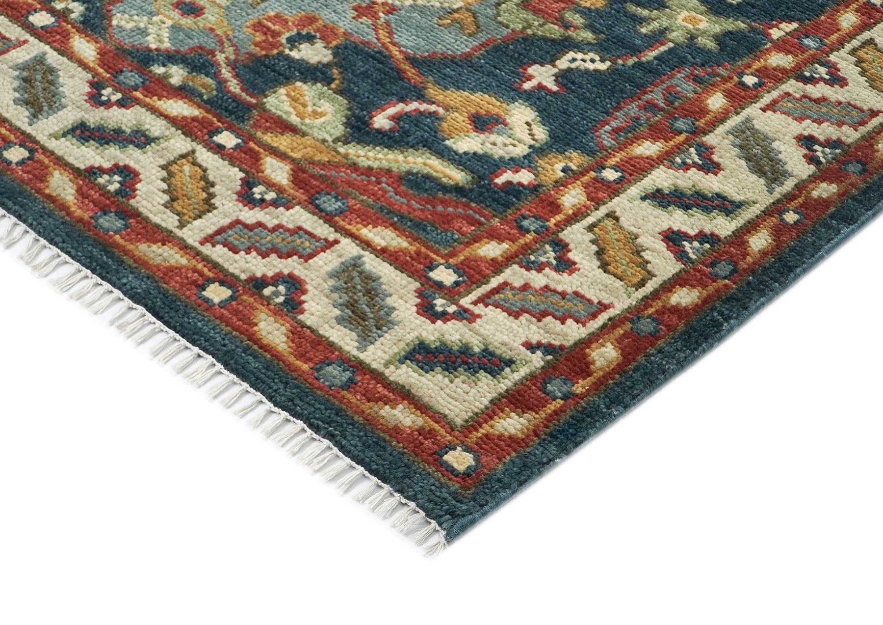 9x12 Teal, Gold, Burnt Orange Color Hand Knotted Oushak Wool Arts and Crafts Oriental Rug