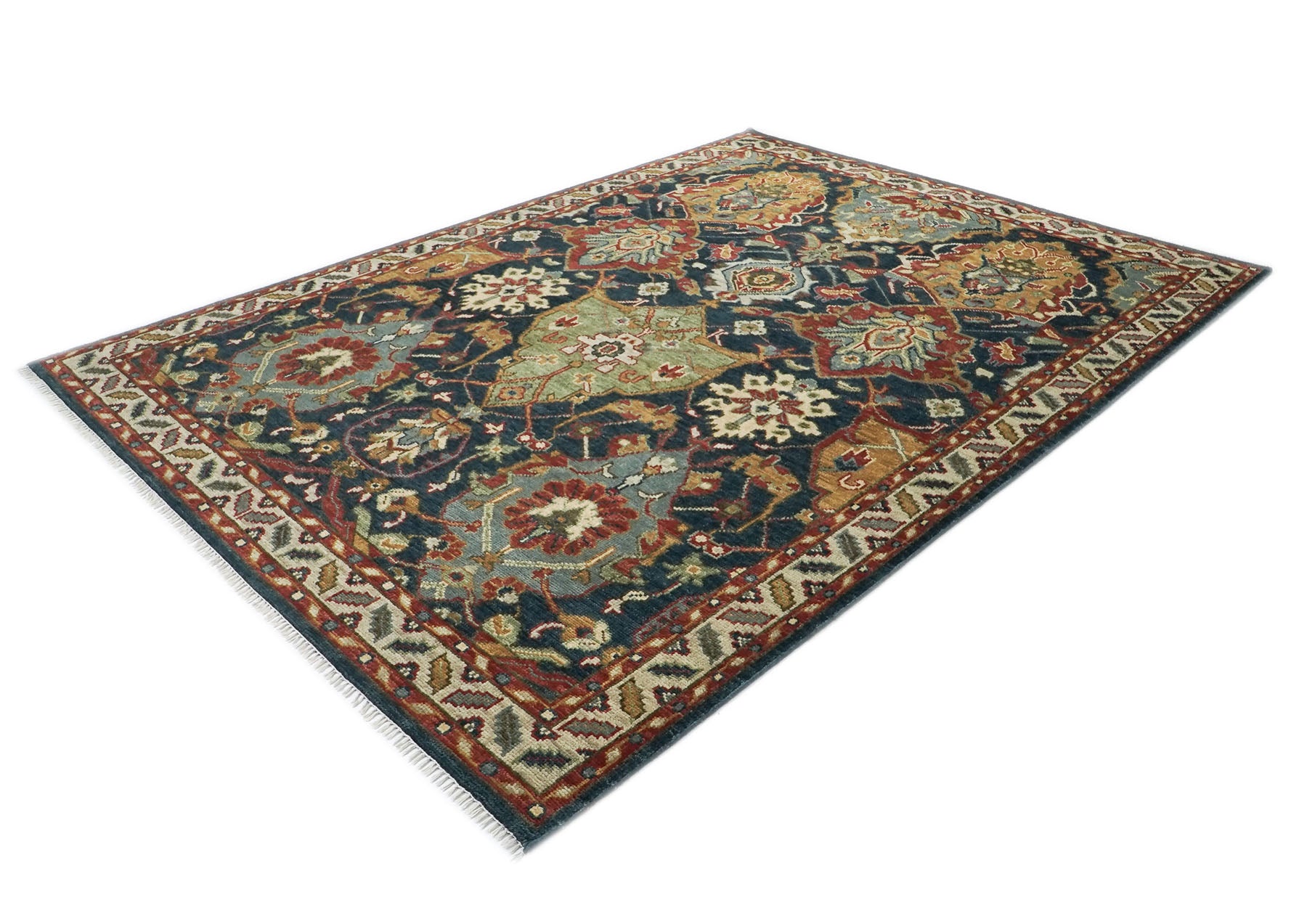 9x12 Teal, Gold, Burnt Orange Color Hand Knotted Oushak Wool Arts and Crafts Oriental Rug