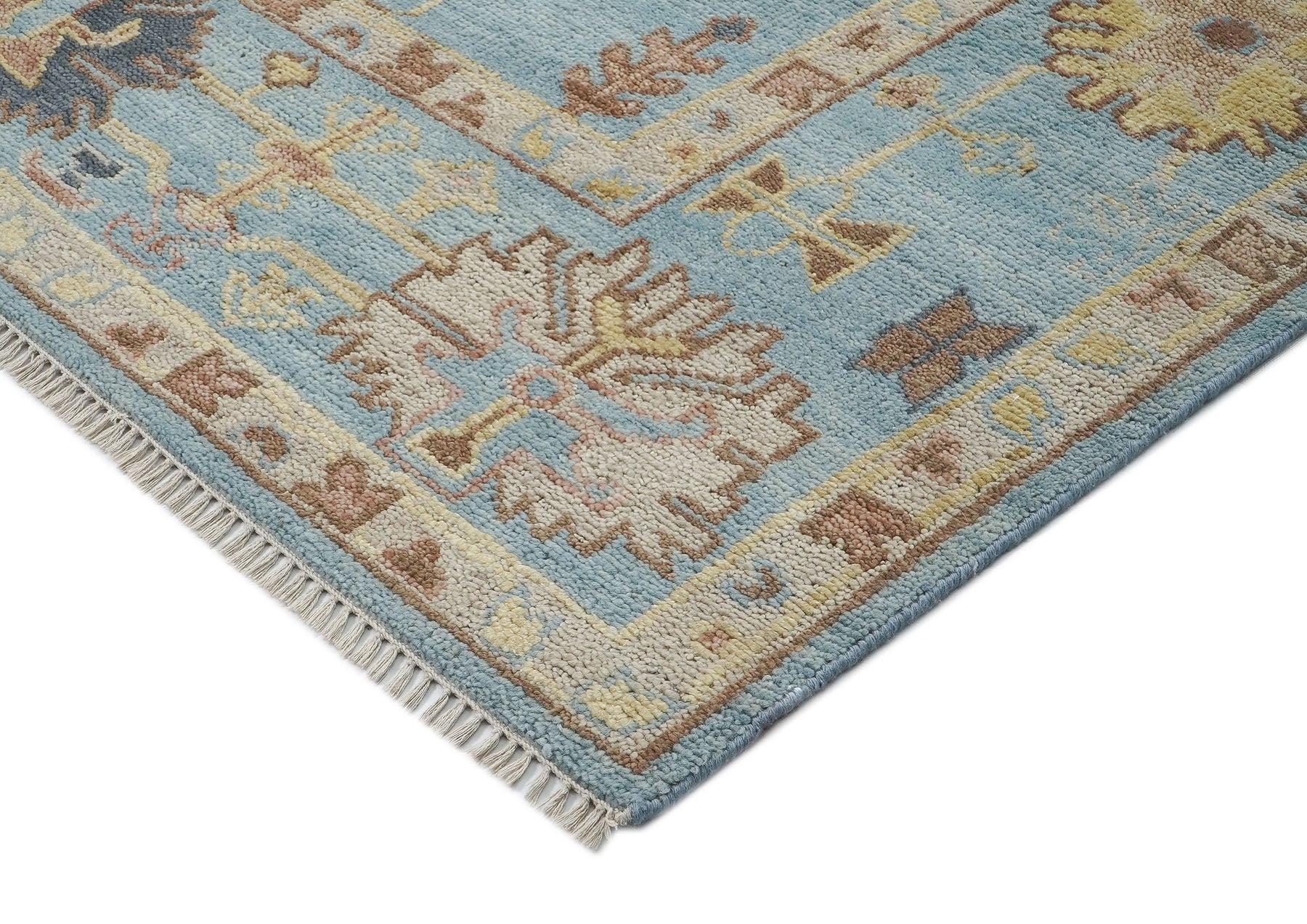 9x12 Blue, Beige, Light Gold Color Hand Knotted Oushak Wool Arts and Crafts Oriental Rug