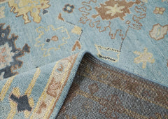 9x12 Blue, Beige, Light Gold Color Hand Knotted Oushak Wool Arts and Crafts Oriental Rug