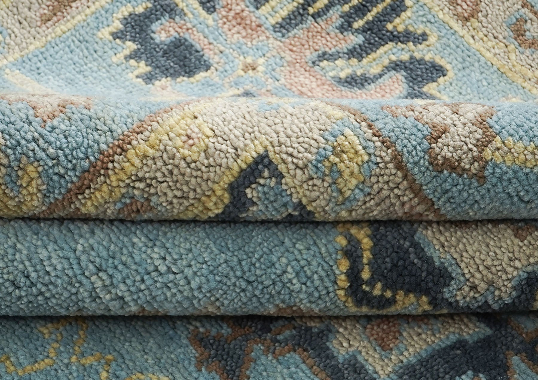 9x12 Blue, Beige, Light Gold Color Hand Knotted Oushak Wool Arts and Crafts Oriental Rug