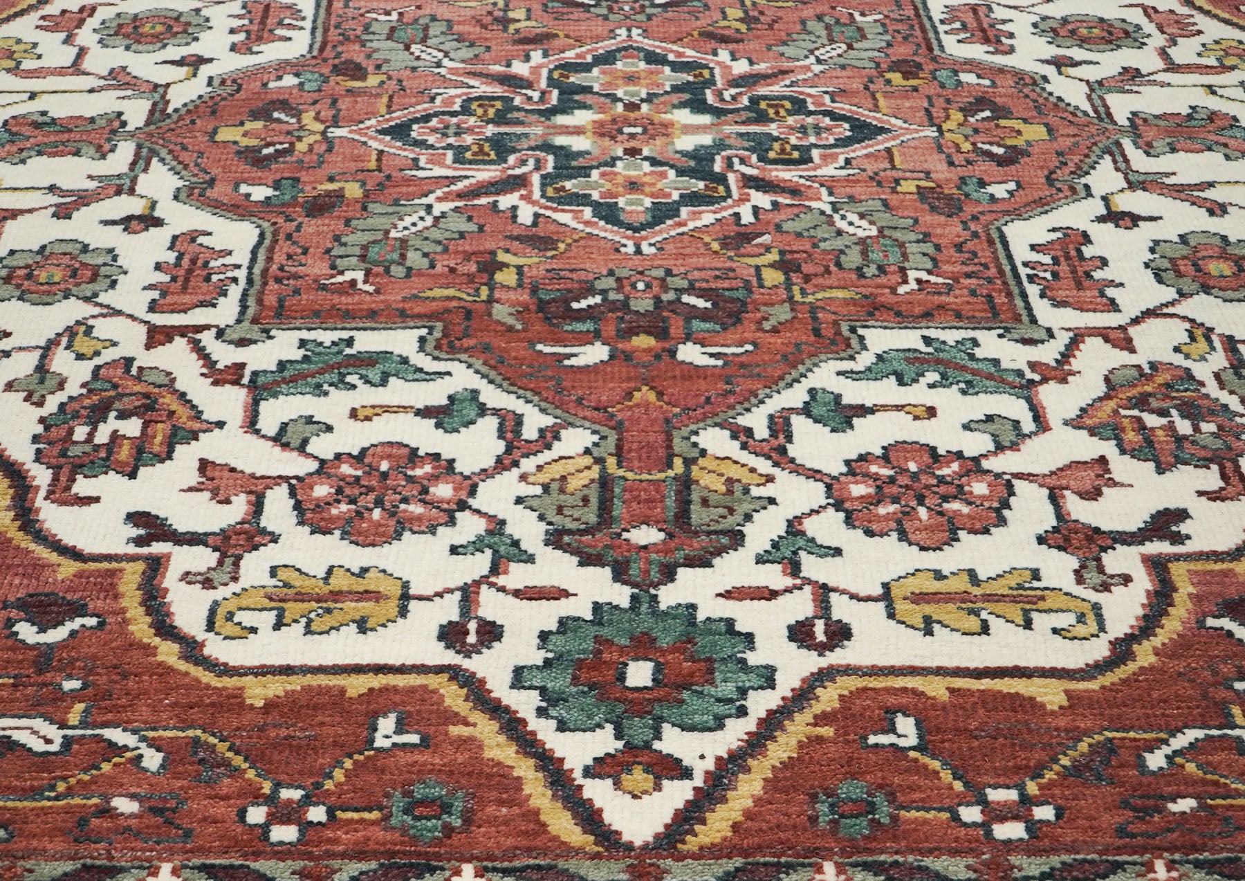 9x12 Rose, Rust, Ivory Color Hand Knotted Oushak Wool  Oriental Rug