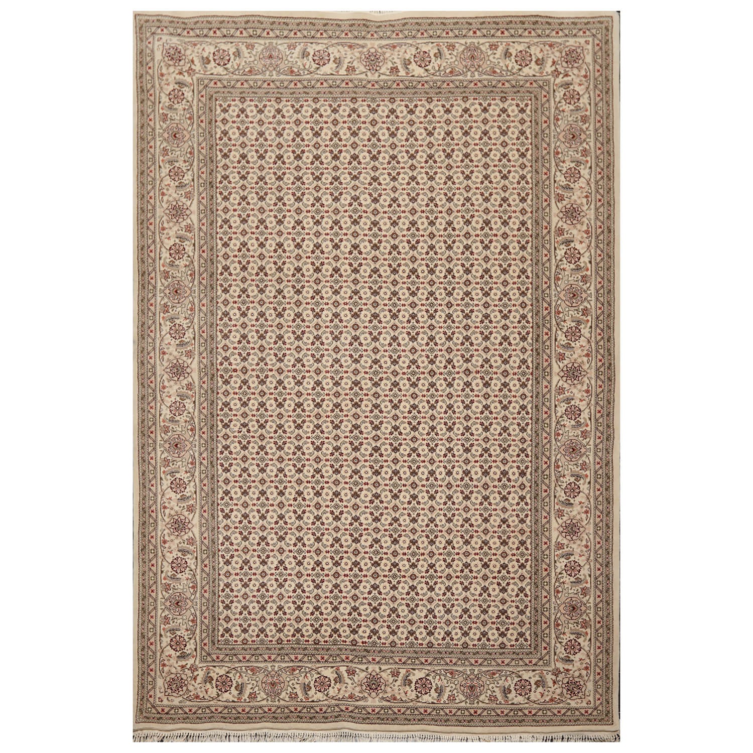 6x9 Cream, Gray, Rust Color Hand Knotted All-Over 100% Wool Traditional Oriental Rug
