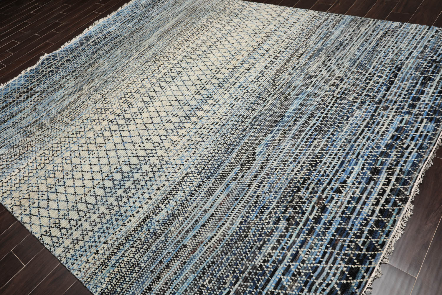 8x10 Beige, Aqua, Black Color Hand Knotted Grass 100% Wool Modern Oriental Rug