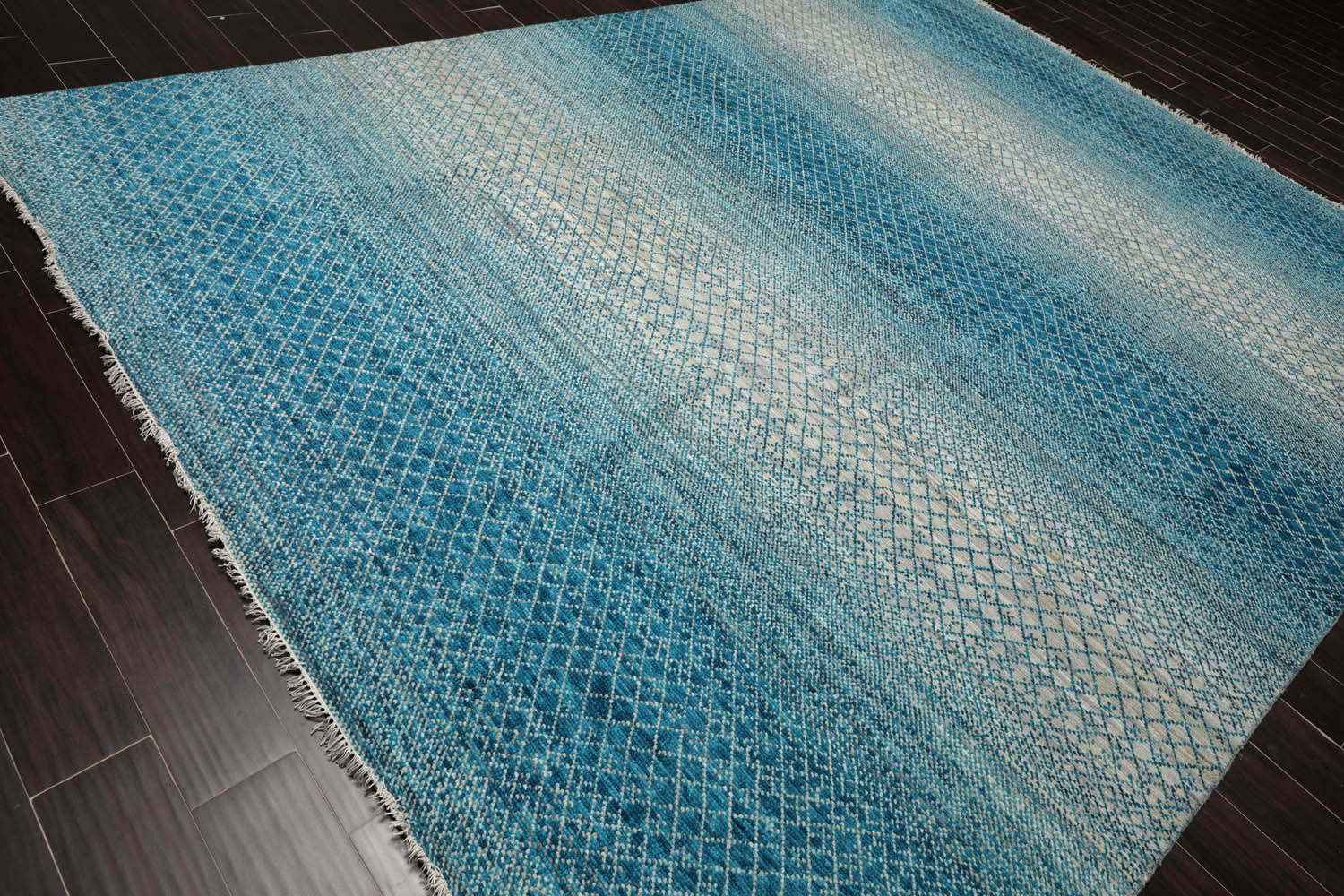 9x12 Aqua, Beige, Gray Color Hand Knotted Grass 100% Wool Modern Oriental Rug