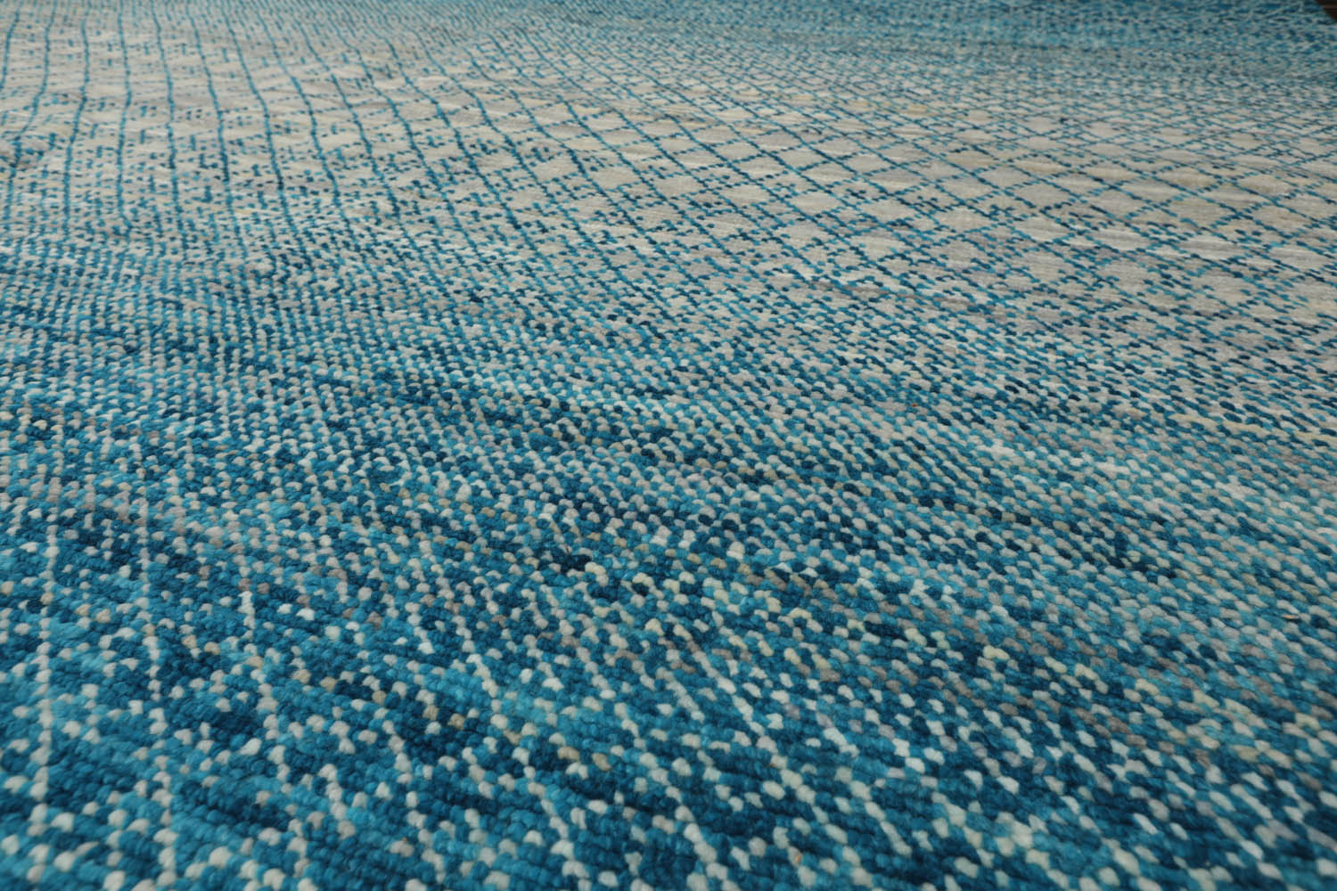 9x12 Aqua, Beige, Gray Color Hand Knotted Grass 100% Wool Modern Oriental Rug