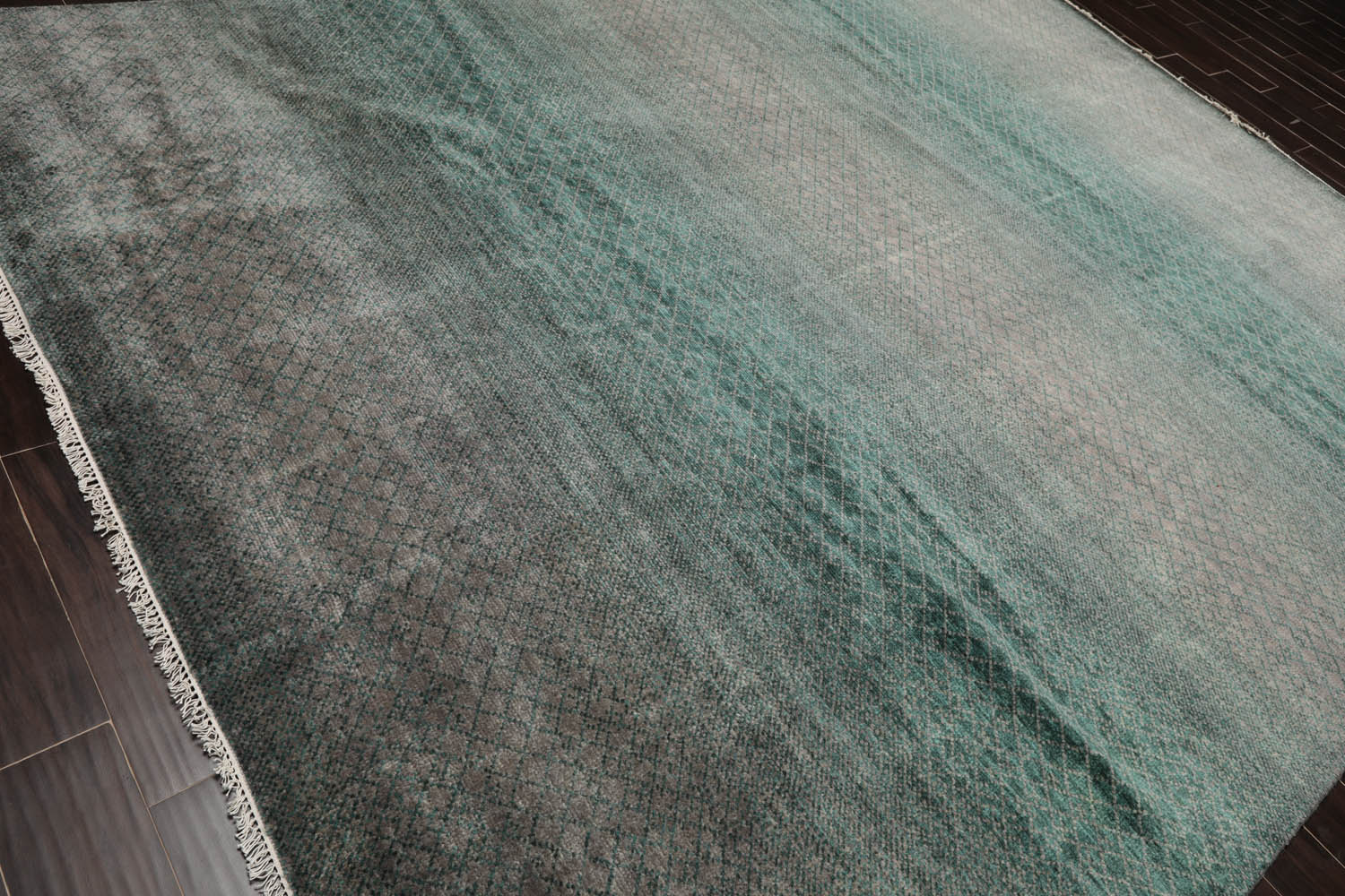 9x12 Gray, Turquoise, Color Hand Knotted Grass 100% Wool Modern Oriental Rug