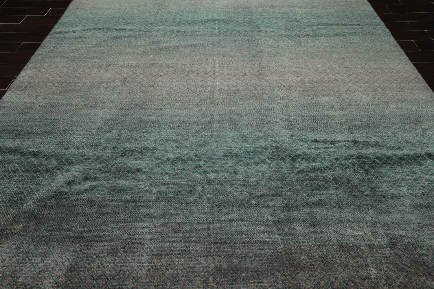 9x12 Gray, Turquoise, Color Hand Knotted Grass 100% Wool Modern Oriental Rug