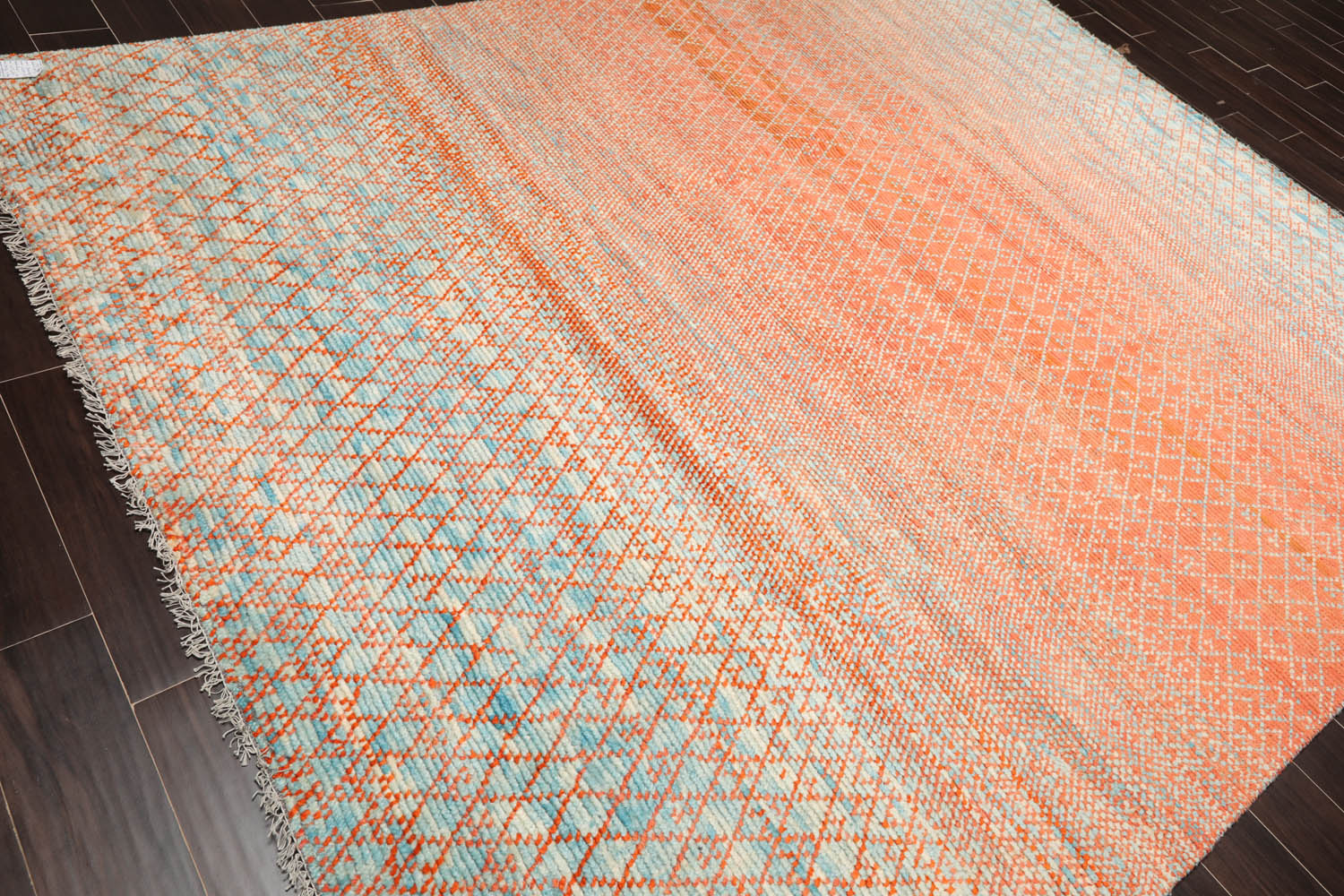 8x10 Orange, Blue, Beige Color Hand Knotted Grass 100% Wool Modern Oriental Rug