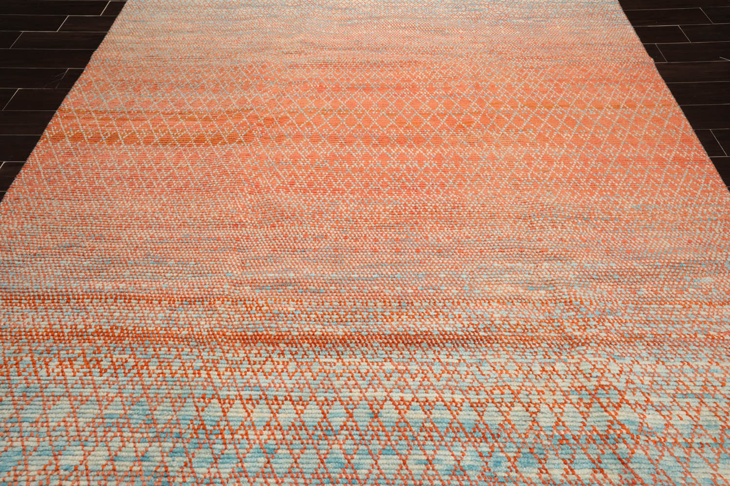 8x10 Orange, Blue, Beige Color Hand Knotted Grass 100% Wool Modern Oriental Rug