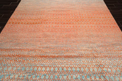 8x10 Orange, Blue, Beige Color Hand Knotted Grass 100% Wool Modern Oriental Rug