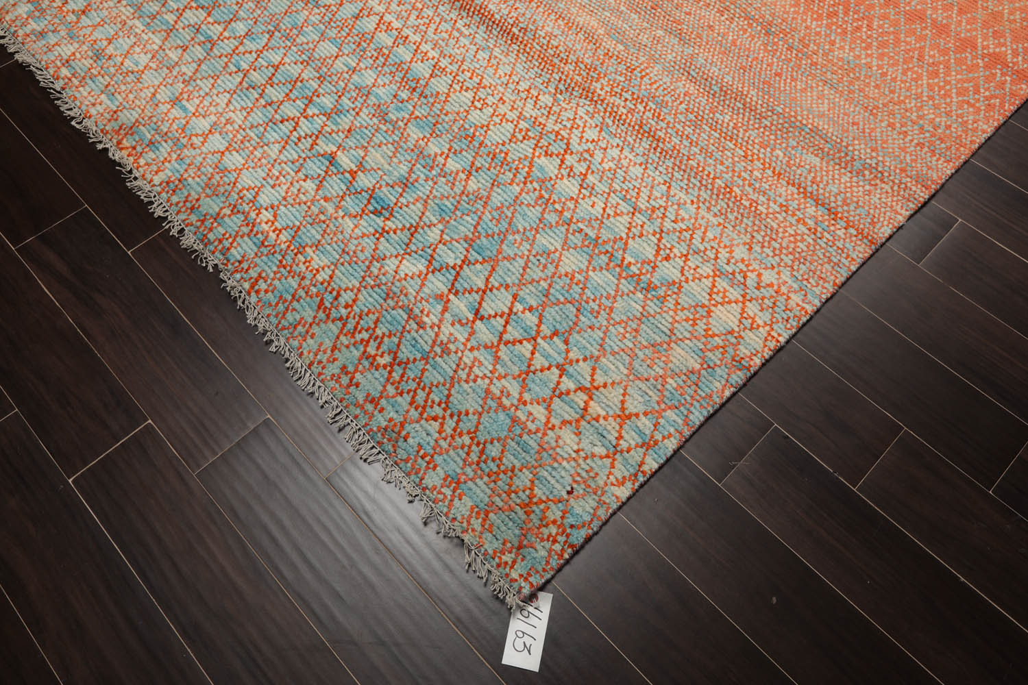 8x10 Orange, Blue, Beige Color Hand Knotted Grass 100% Wool Modern Oriental Rug