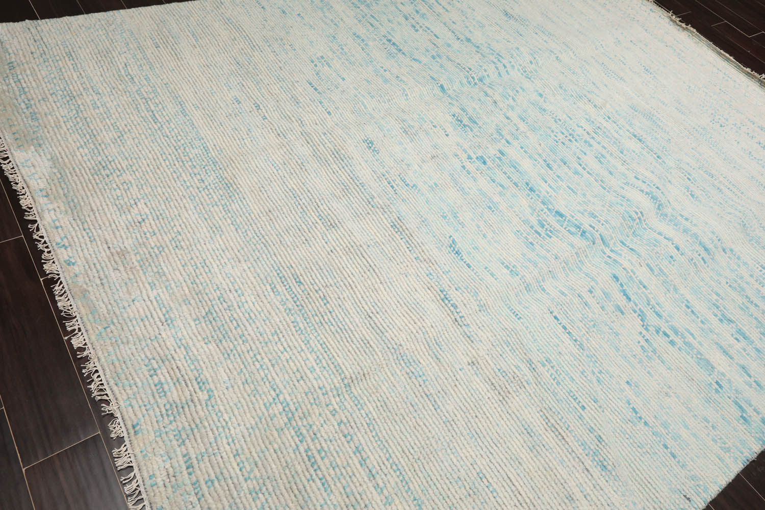 8x10 Ivory, Aqua, Blue Color Hand Knotted All-Over 100% Wool Modern Oriental Rug