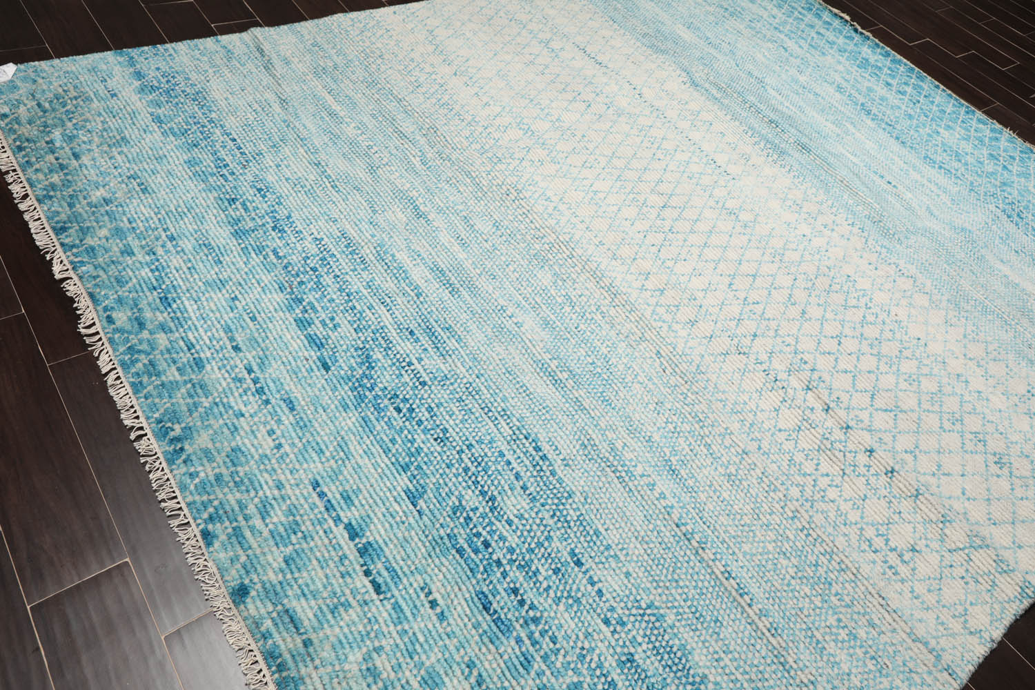 8x10 Ivory, Aqua, Color Hand Knotted Grass 100% Wool Modern Oriental Rug