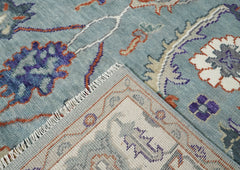 9x12 Blue, Ivory, Burnt Orange Color Hand Knotted Oushak Wool Transitional Oriental Rug