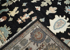 9x12 Black, Ivory, Rust Color Hand Knotted Oushak Wool Arts and Crafts Oriental Rug