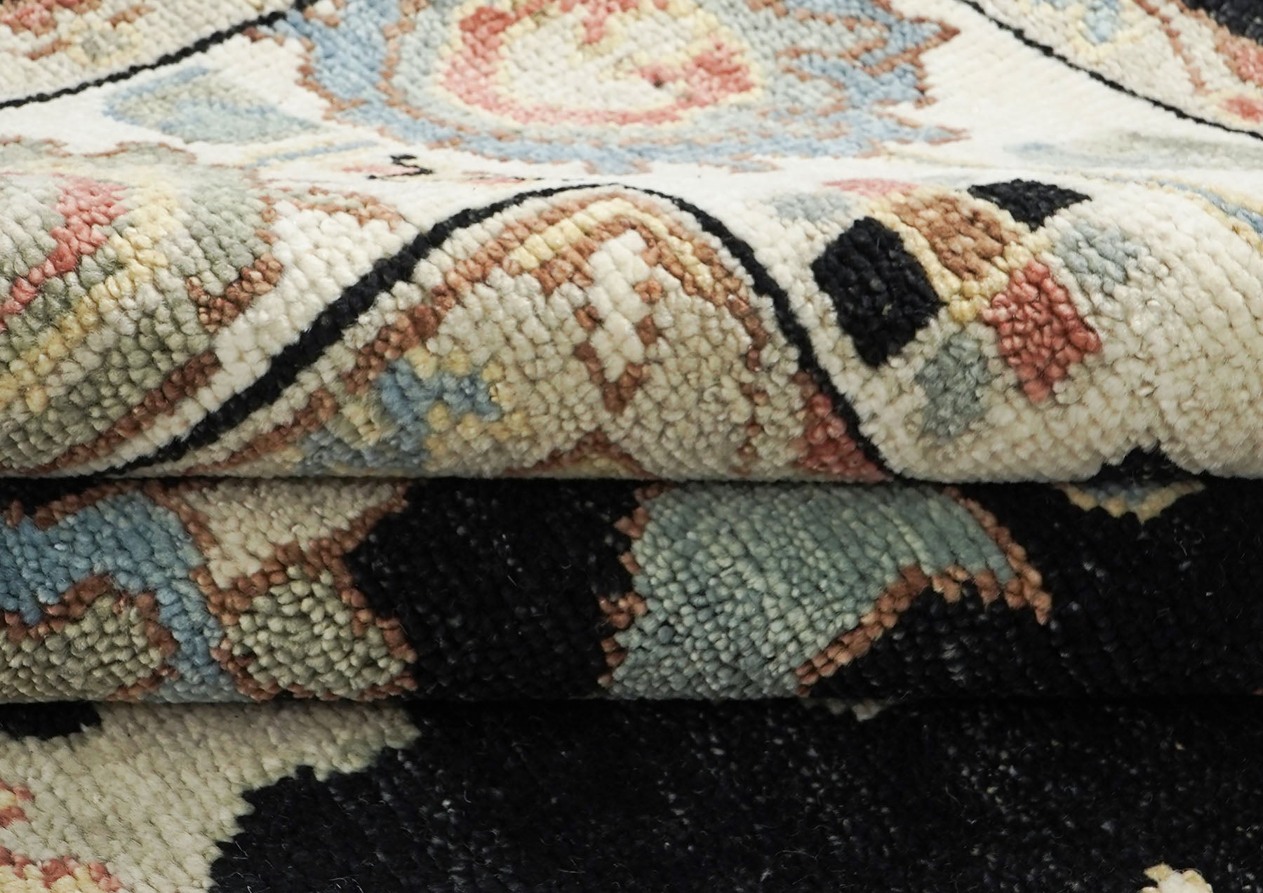 9x12 Black, Ivory, Rust Color Hand Knotted Oushak Wool Arts and Crafts Oriental Rug