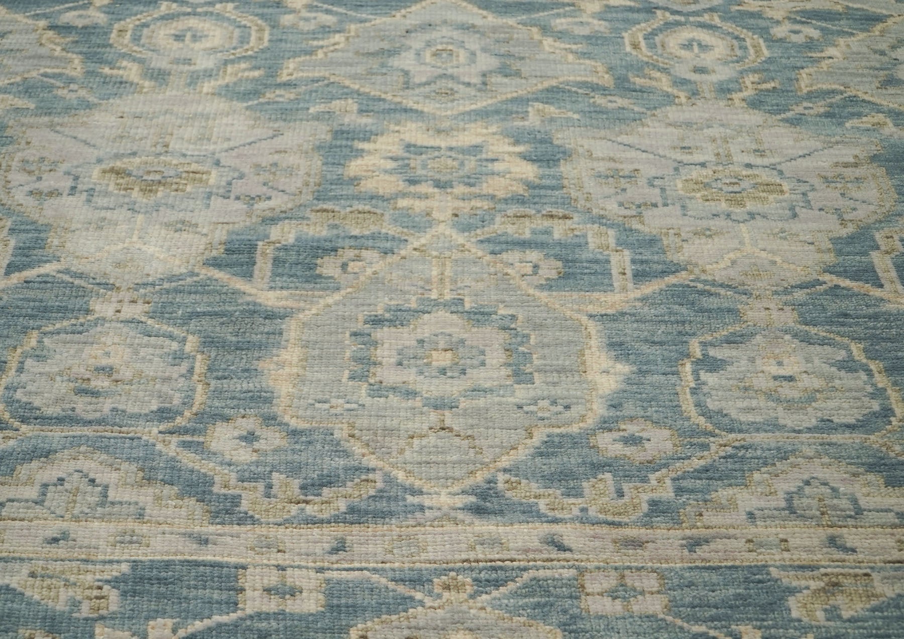 9x12 Blue, Slate, Beige Color Hand Knotted Oushak Wool Transitional Oriental Rug