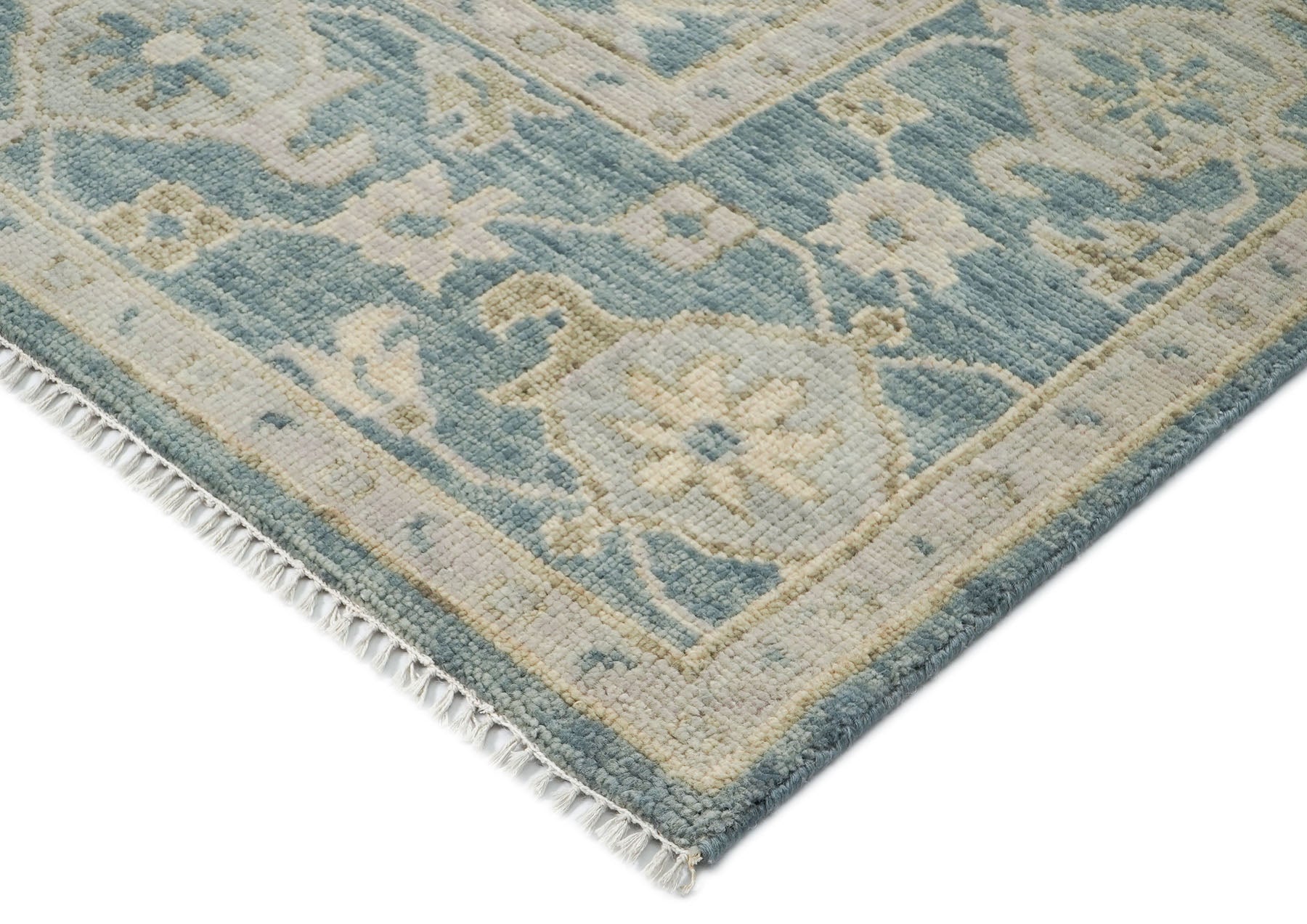 9x12 Blue, Slate, Beige Color Hand Knotted Oushak Wool Transitional Oriental Rug