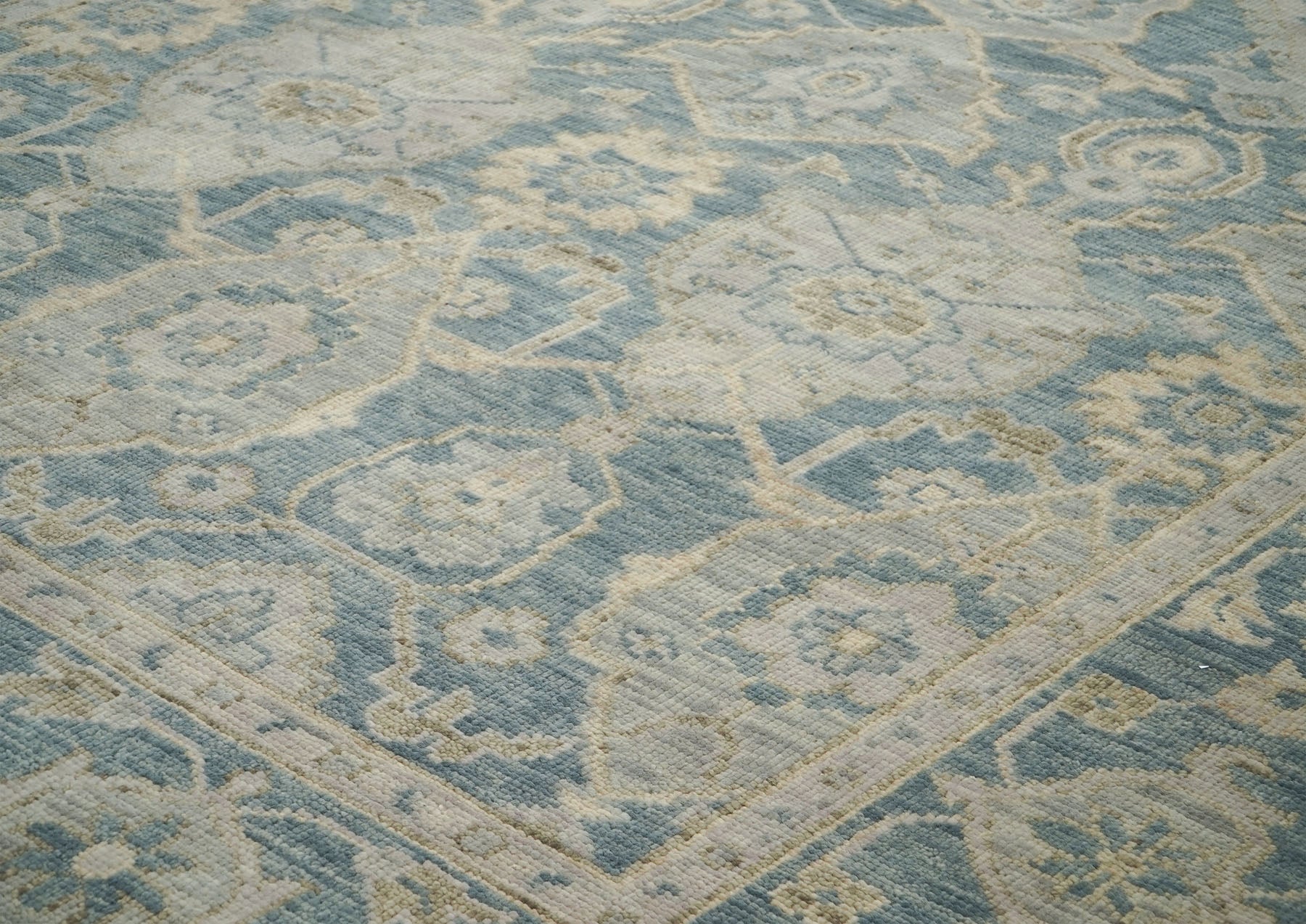 9x12 Blue, Slate, Beige Color Hand Knotted Oushak Wool Transitional Oriental Rug