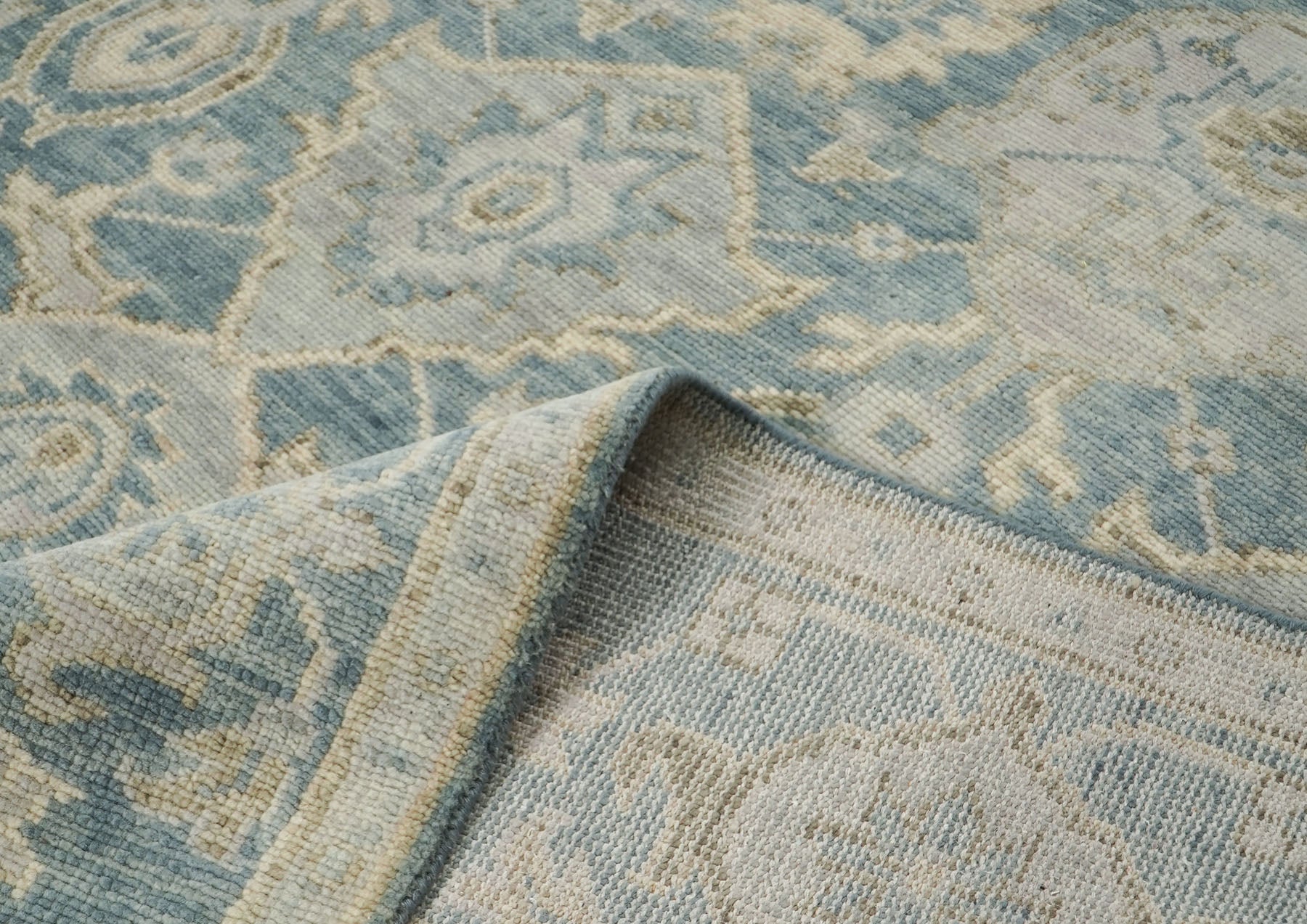 9x12 Blue, Slate, Beige Color Hand Knotted Oushak Wool Transitional Oriental Rug