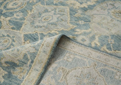 9x12 Blue, Slate, Beige Color Hand Knotted Oushak Wool Transitional Oriental Rug