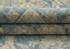 9x12 Blue, Slate, Beige Color Hand Knotted Oushak Wool Transitional Oriental Rug