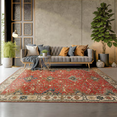 Multi Size Muted Coral Ivory Gray Color Hand Tufted All-Over 100% Wool Arts & Crafts Oriental Rug