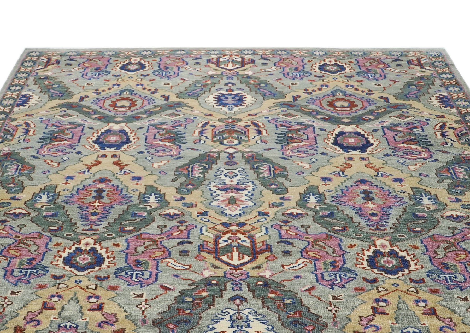 9x12 Slate, Gray, Pink Color Hand Knotted Oushak Wool Arts and Crafts Oriental Rug