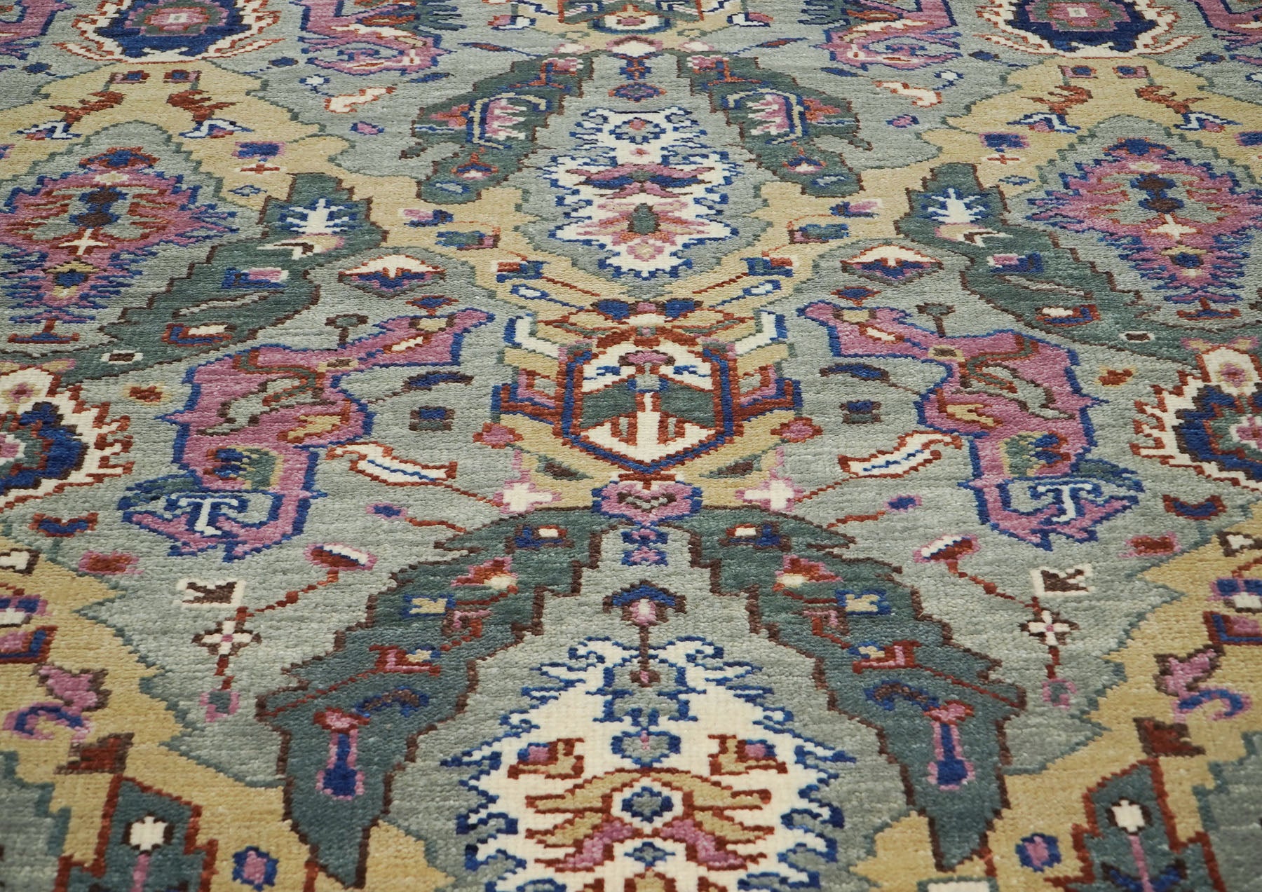 9x12 Slate, Gray, Pink Color Hand Knotted Oushak Wool Arts and Crafts Oriental Rug