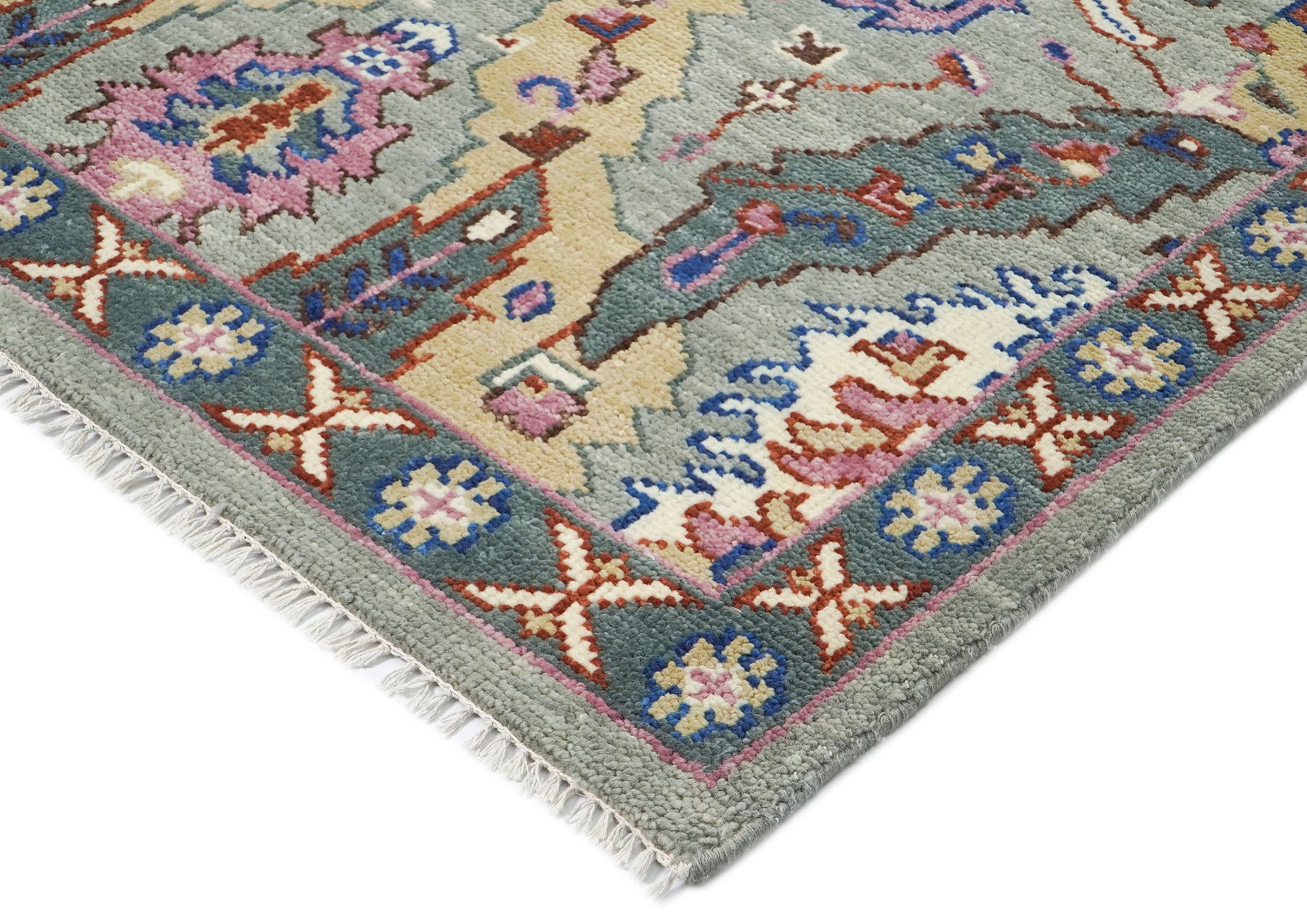 9x12 Slate, Gray, Pink Color Hand Knotted Oushak Wool Arts and Crafts Oriental Rug