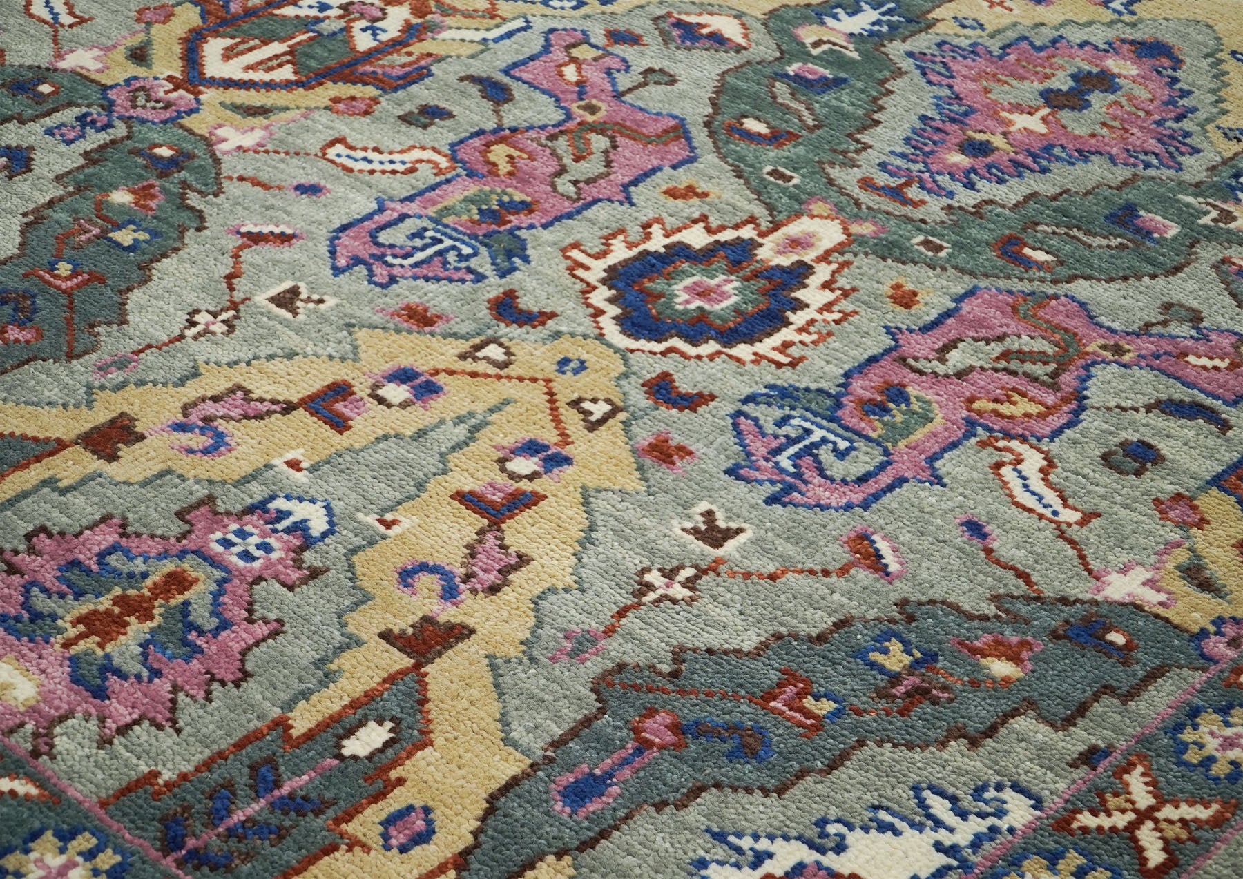 9x12 Slate, Gray, Pink Color Hand Knotted Oushak Wool Arts and Crafts Oriental Rug