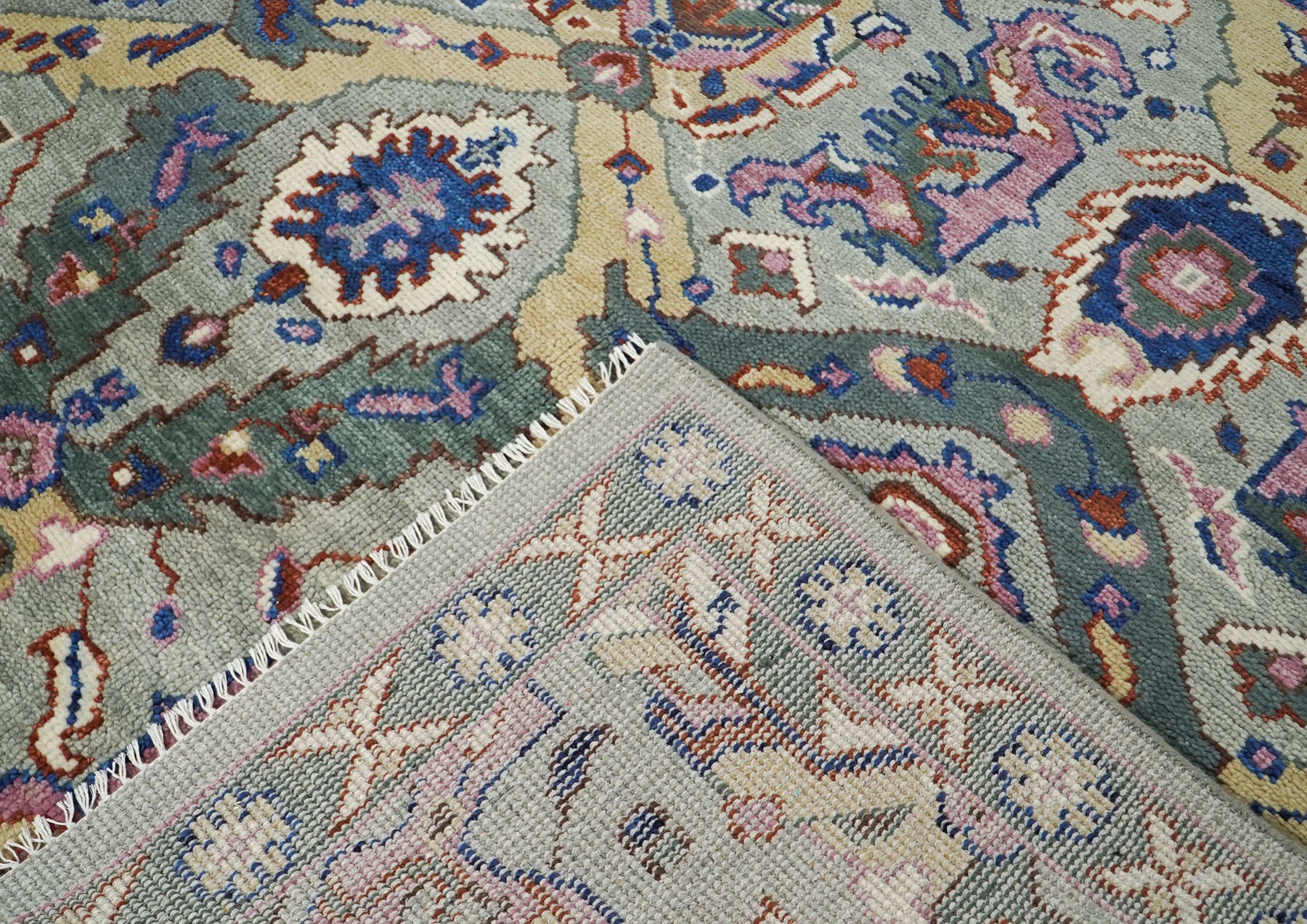 9x12 Slate, Gray, Pink Color Hand Knotted Oushak Wool Arts and Crafts Oriental Rug