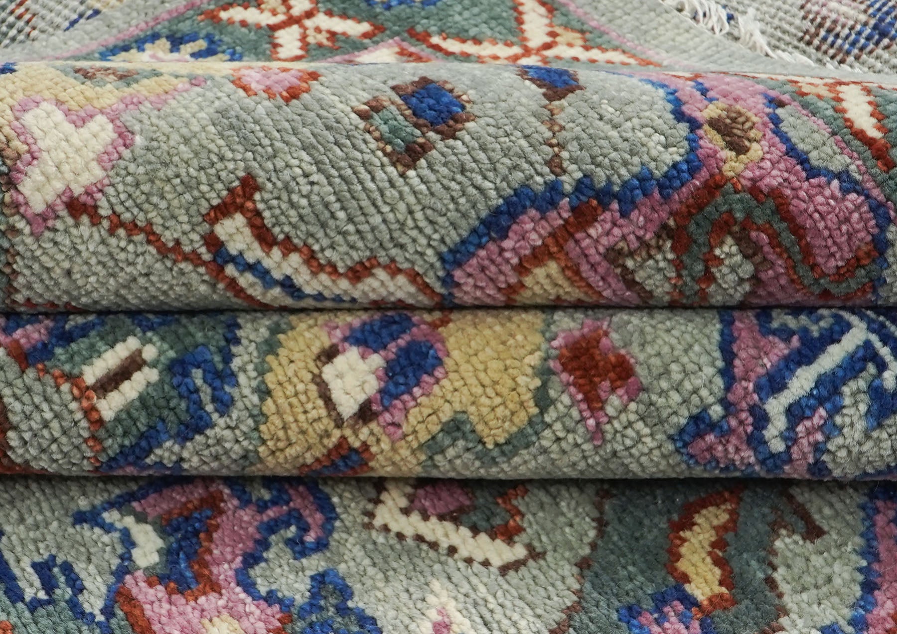 9x12 Slate, Gray, Pink Color Hand Knotted Oushak Wool Arts and Crafts Oriental Rug