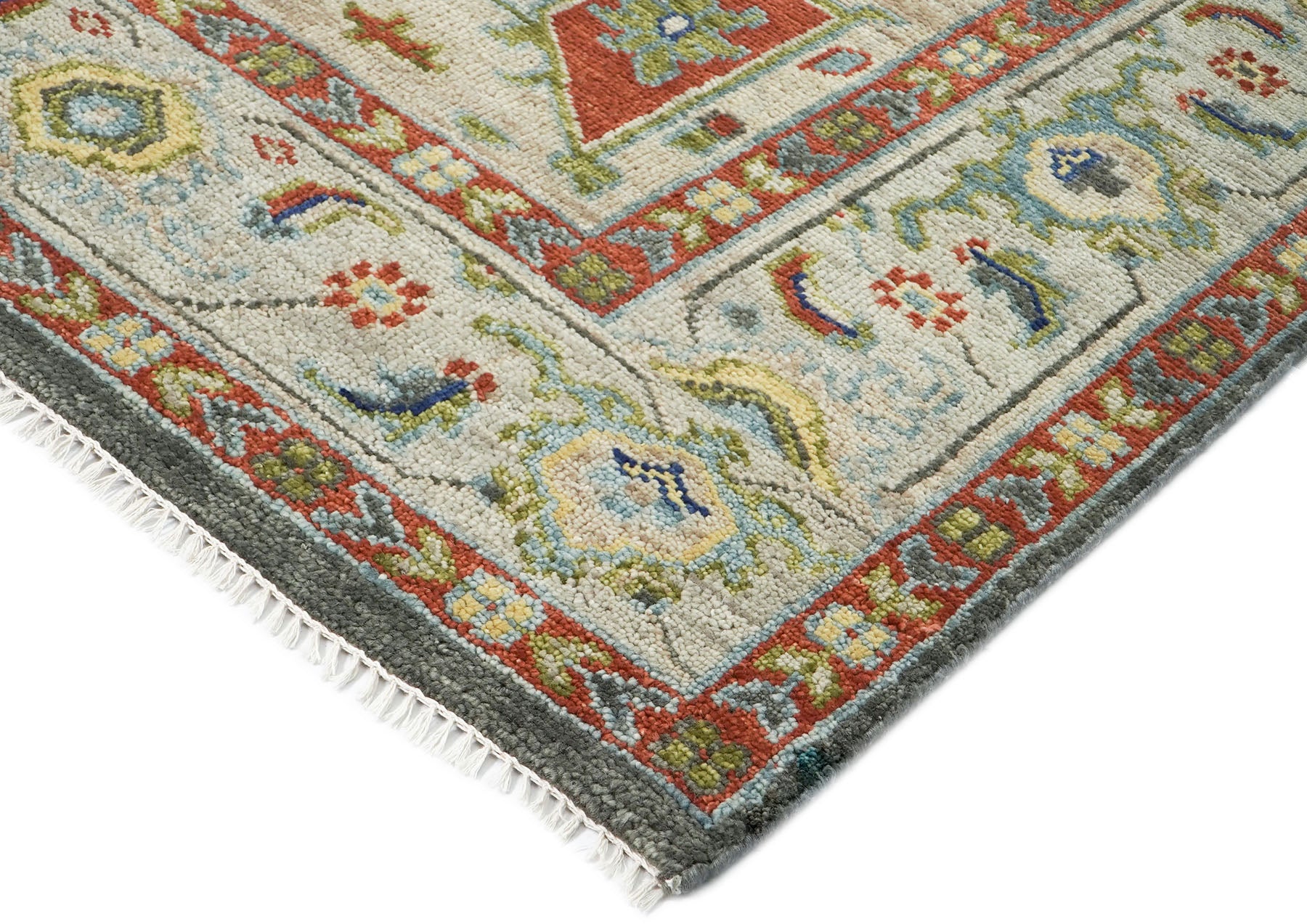 9x12 Gray, Burnt Orange, Lime Color Hand Knotted Oushak Wool  Oriental Rug